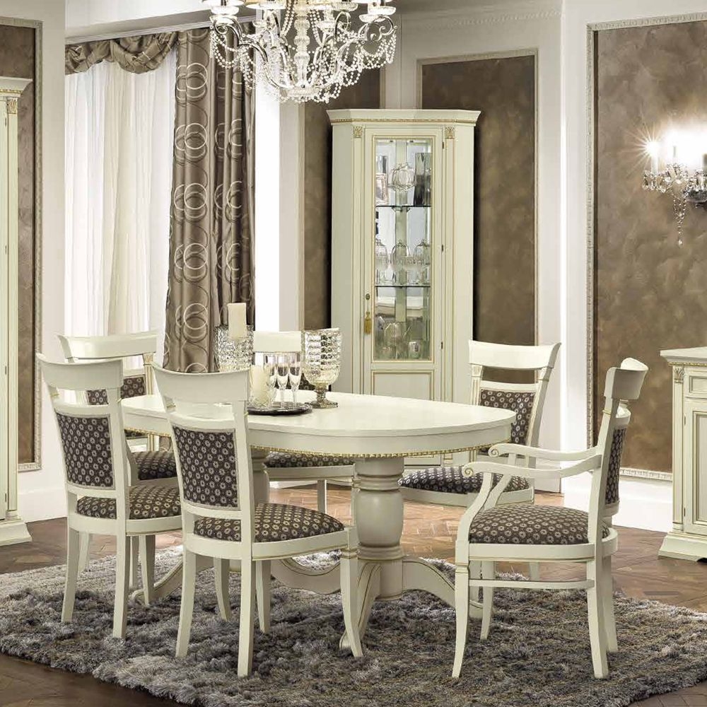 Treviso Dining Set - 6-10 Seater - 160cm-240cm - Oval - Extending - with 4 Chairs and 2 Armchairs - White Ash