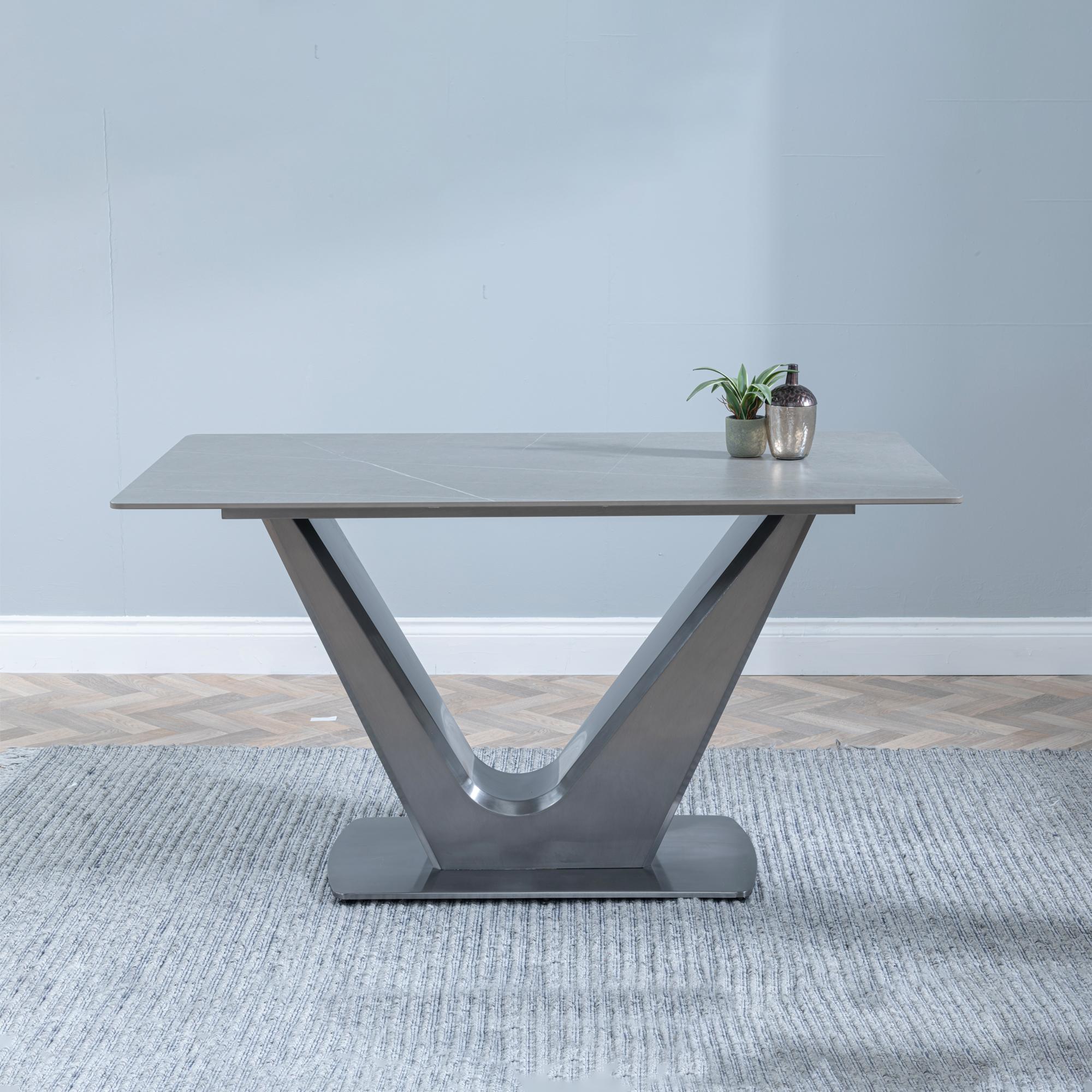 2 x Free Chairs - Camilla Dining Set - 4 Seater - 140cm - Grey Ceramic - 4x Lido Dining Chairs - Black Fabric - Black Legs