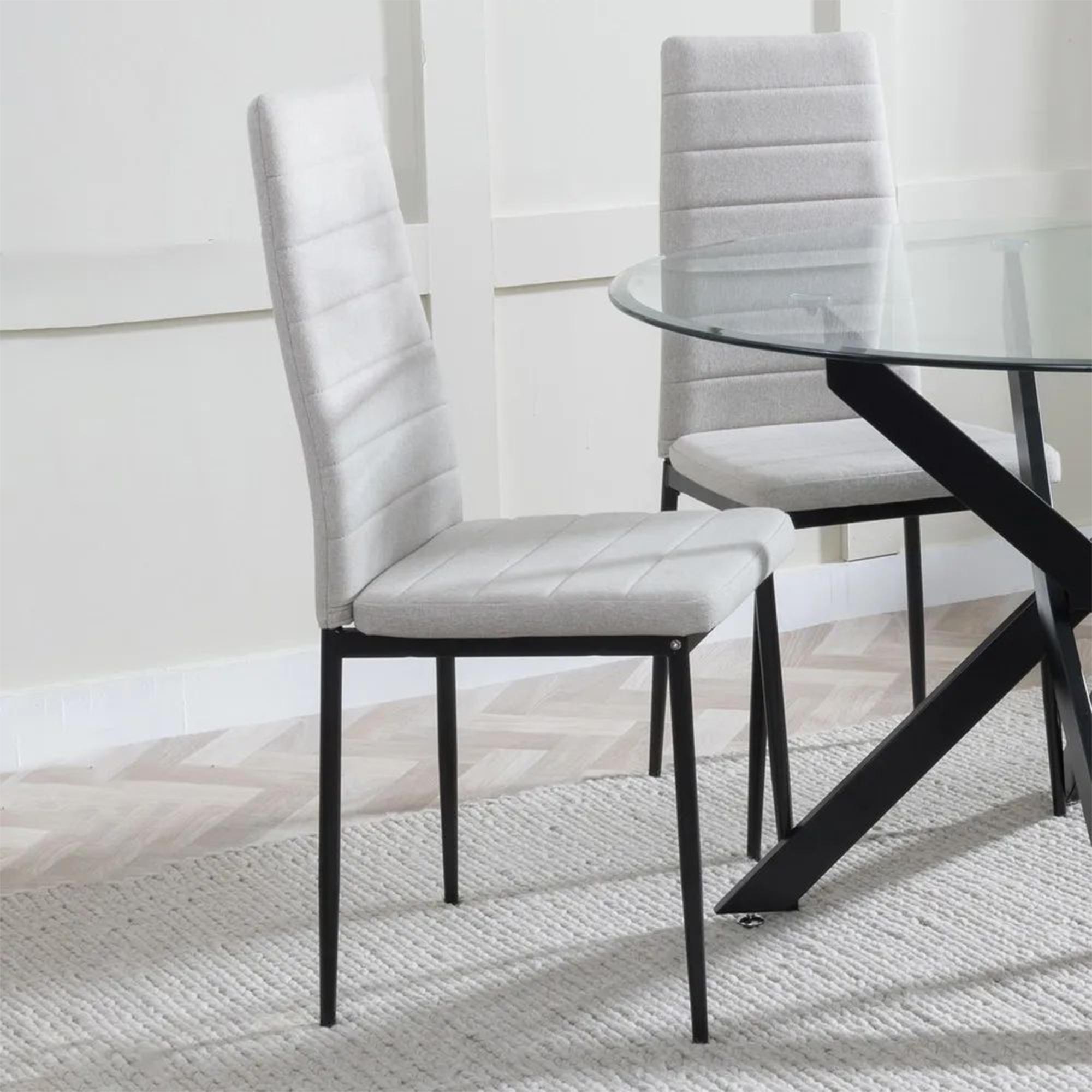 2 x Free Chairs - Camilla Dining Set - 4 Seater - 140cm - Grey Ceramic - 4x Lido Dining Chairs - Sand Fabric - Black Legs