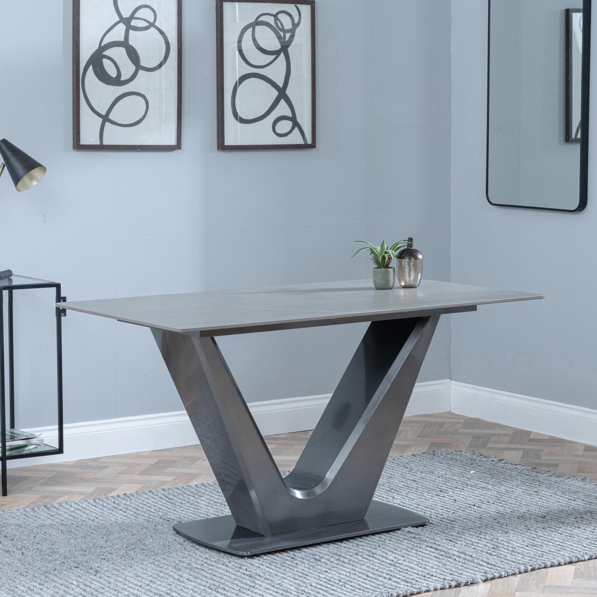 2 x Free Chairs - Camilla Dining Set - 4 Seater - 140cm - Grey Ceramic - 4x Metro Dining Chairs - Beige Leather - Black Legs