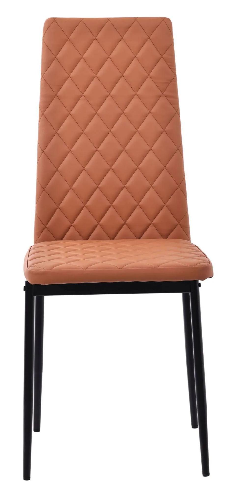 2 x Free Chairs - Camilla Dining Set - 4 Seater - 140cm - Grey Ceramic - 4x Metro Dining Chairs - Burnt Orange Leather - Black Legs