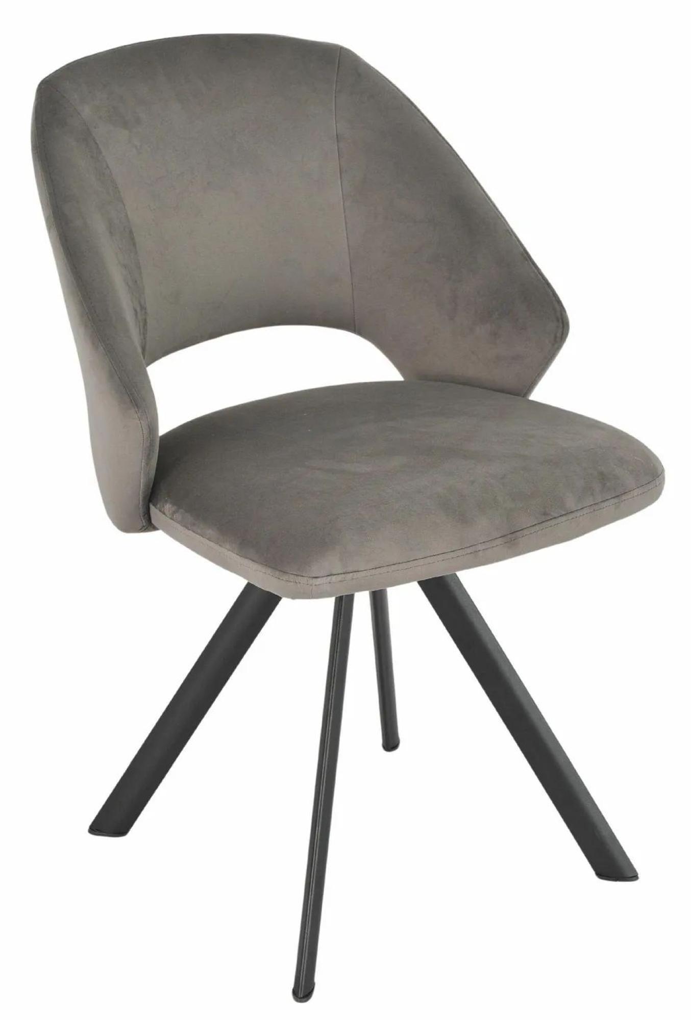 Carrara Dining Set - 4 Seater - 135cm - Round - Grey Ceramic - Extending - 4x Ion Swivel Dining Chairs - Dark Grey Velvet Fabric