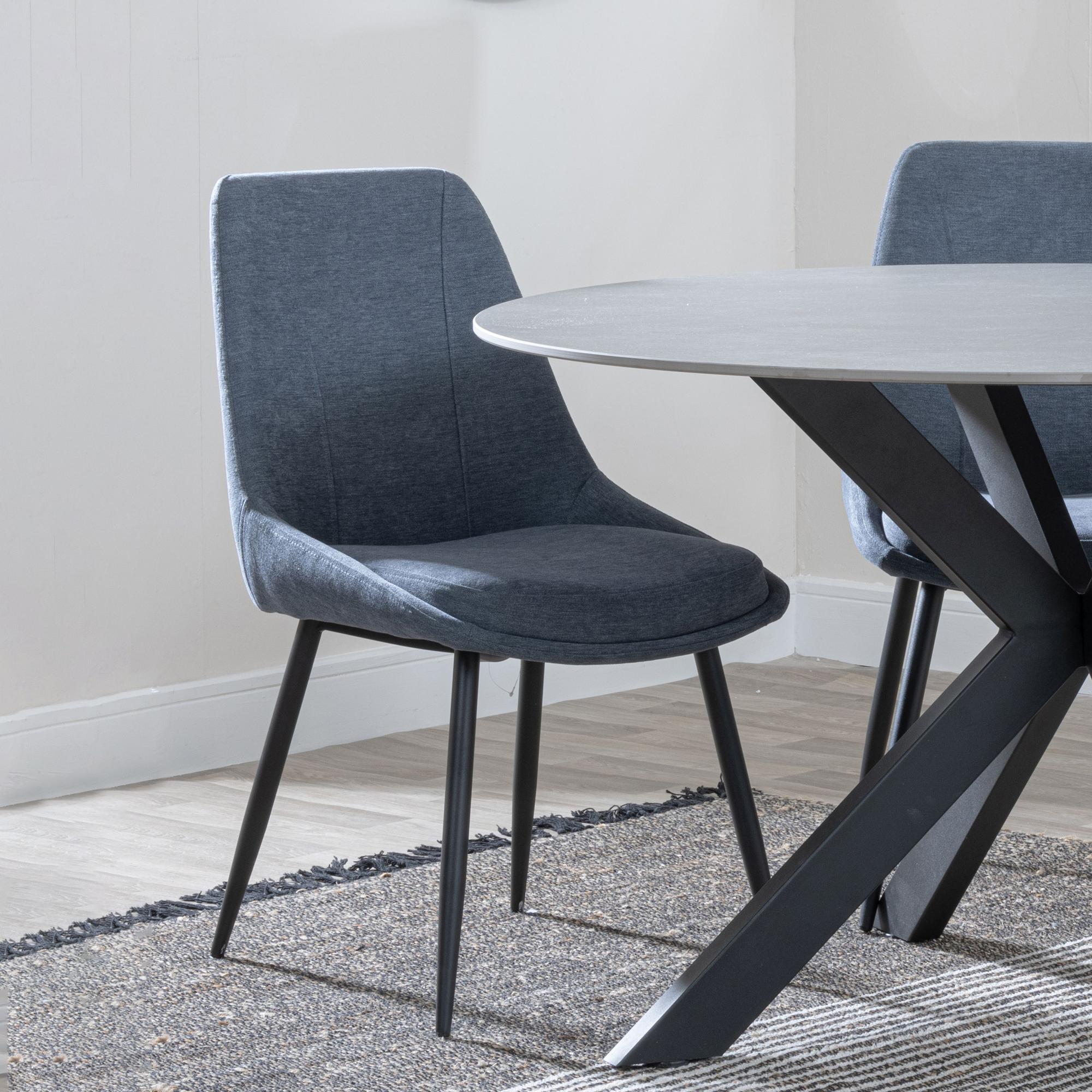 Carrara Dining Set - 4 Seater - 135cm - Round - White Ceramic - Extending - 4x Darwin Dining Chairs - Dark Grey Fabric