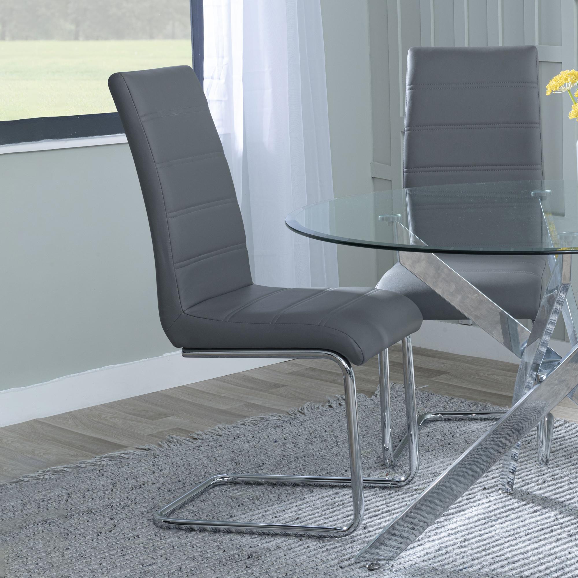 Carrera Dining Set - 4 Seater - 130cm - Round - White Marble - 4x Roma Dining Chairs - Grey Faux Leather