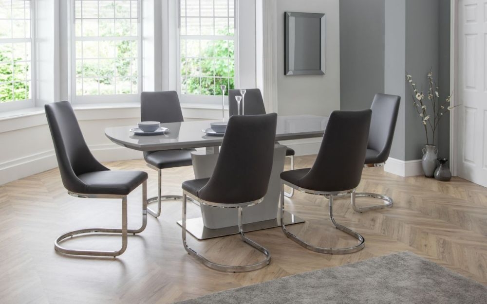 Como Extending Dining Set - 160cm-200cm - 4-6 Seater - 6 Cantilever Chairs - Grey Gloss