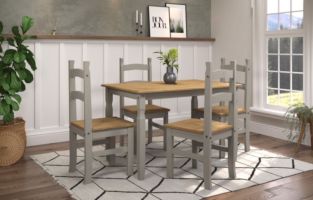 Corona Dining Set - 4 Seater - 118cm - Grey Mexican Pine