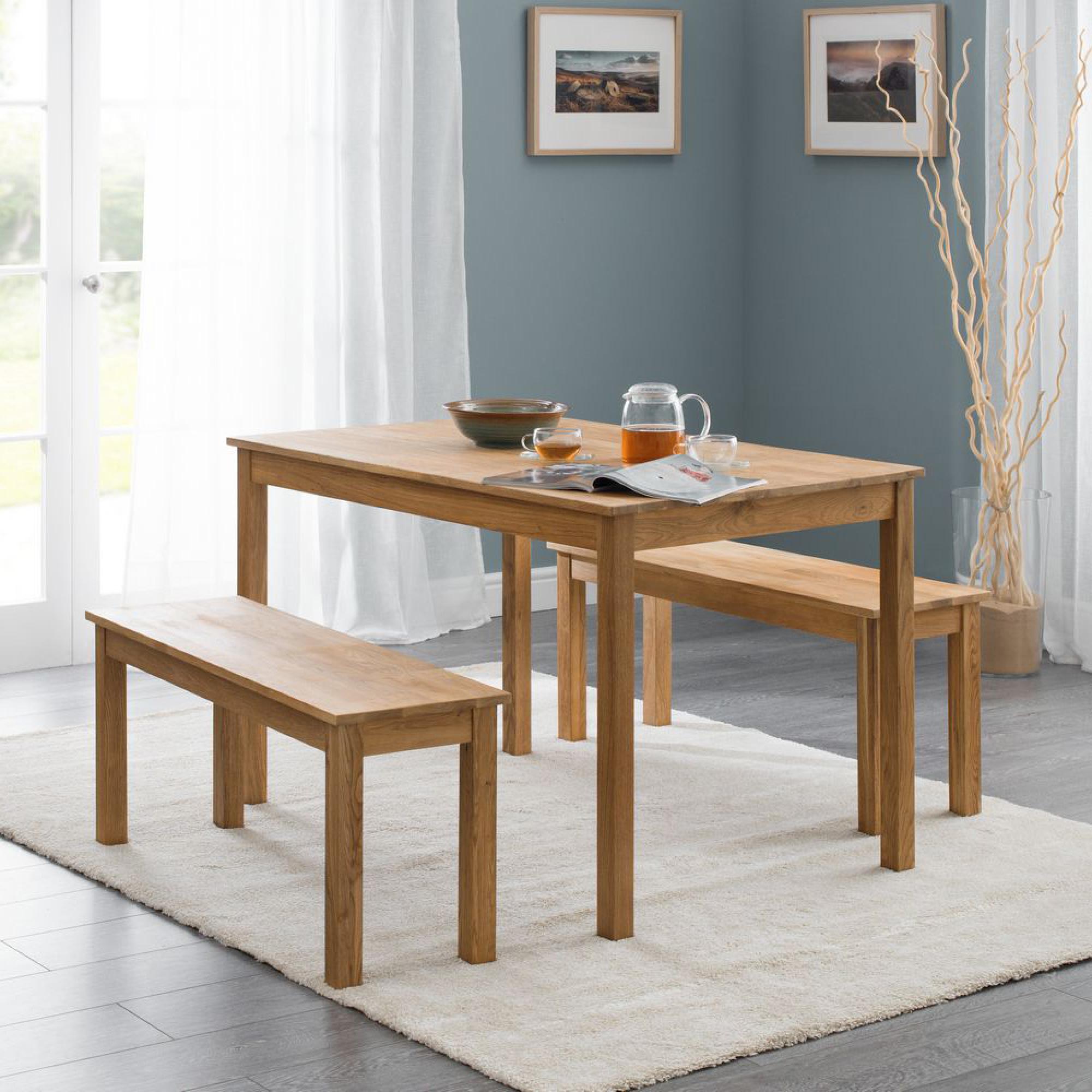 Coxmoor Dining Set - 118cm - 4 Seater - 2 Chairs & 1 Bench - Oak