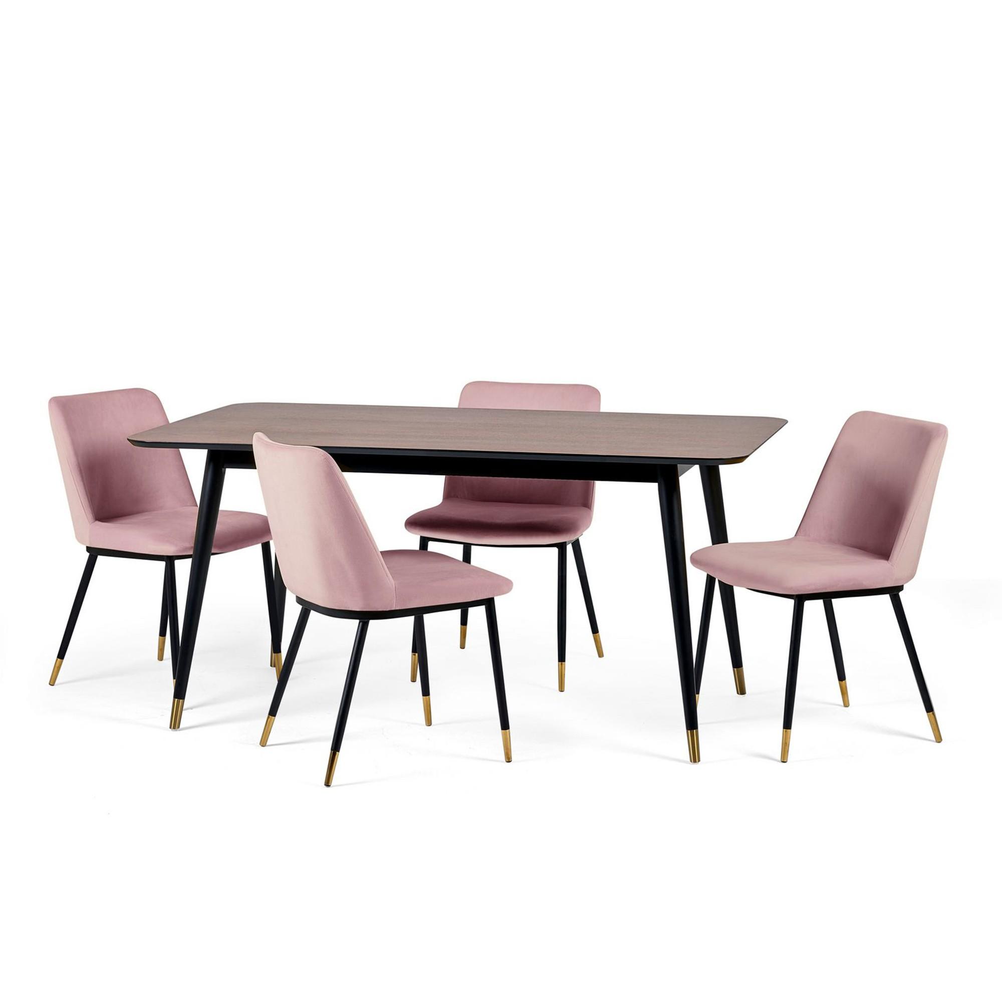 Findlay Dining Set - Walnut - 4-6 Seater - 160cm - Delaunay Pink Chairs