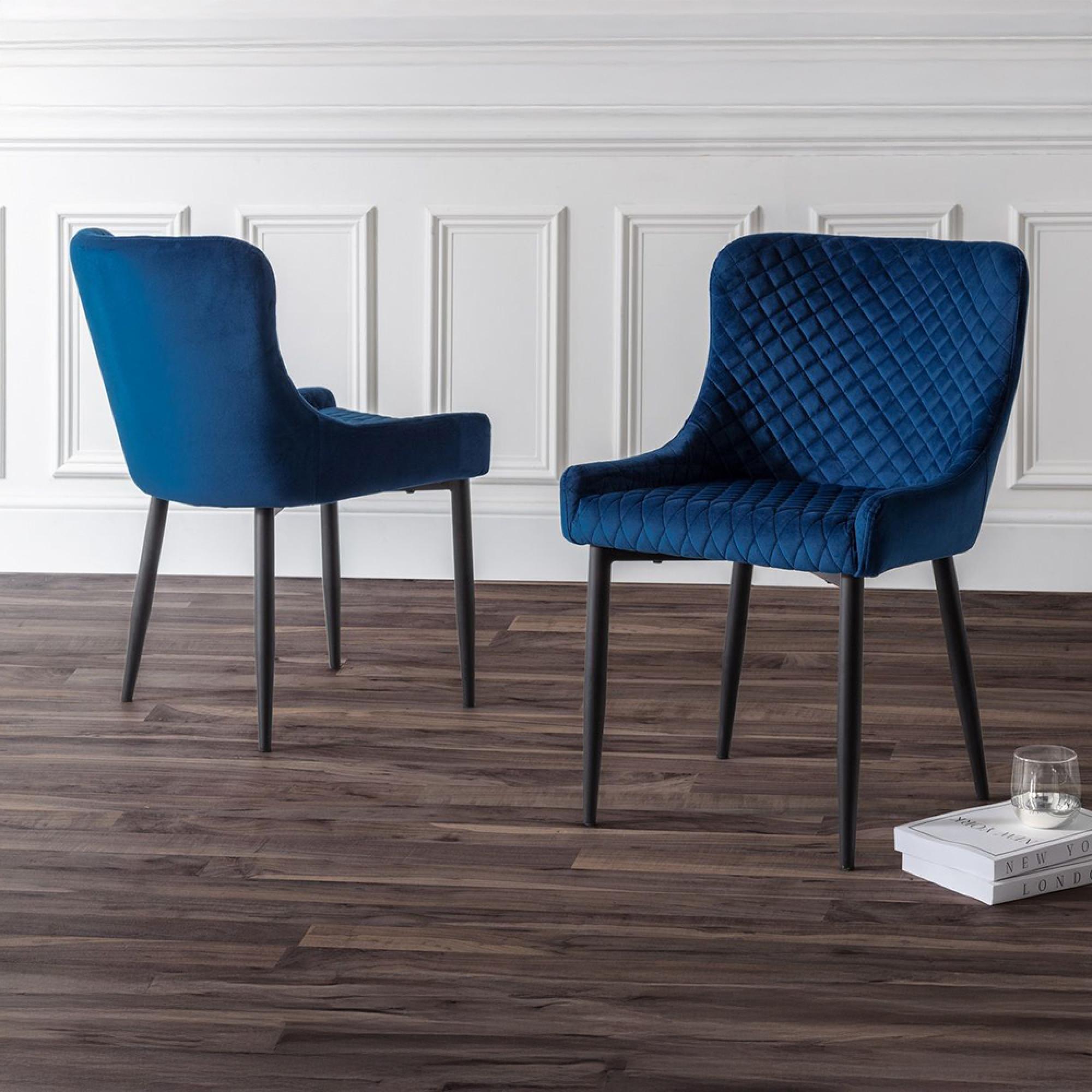 Findlay Dining Set - Walnut - 4-6 Seater - 160cm - Luxe Blue Chairs