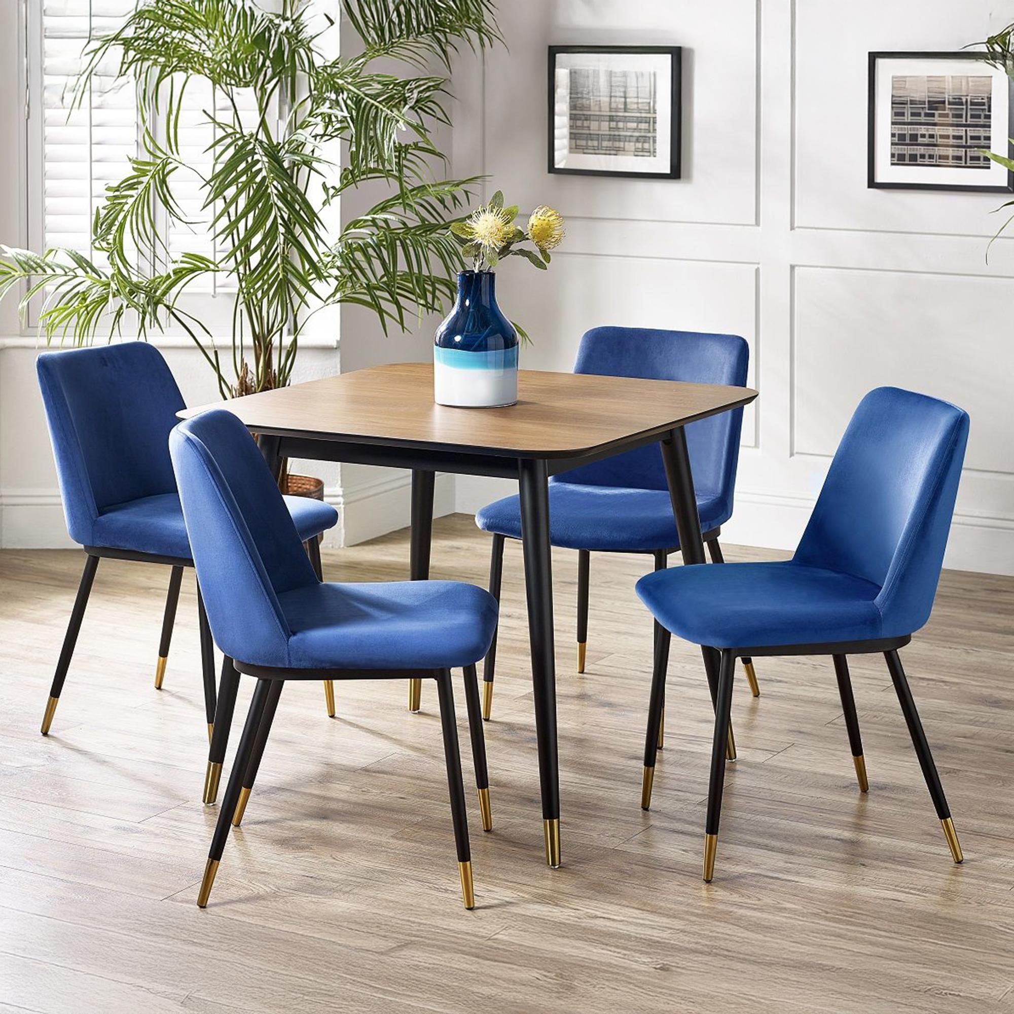 Findlay Dining Set - Walnut - 4 Seater - 90cm - Square - 4 Delaunay Blue Chairs