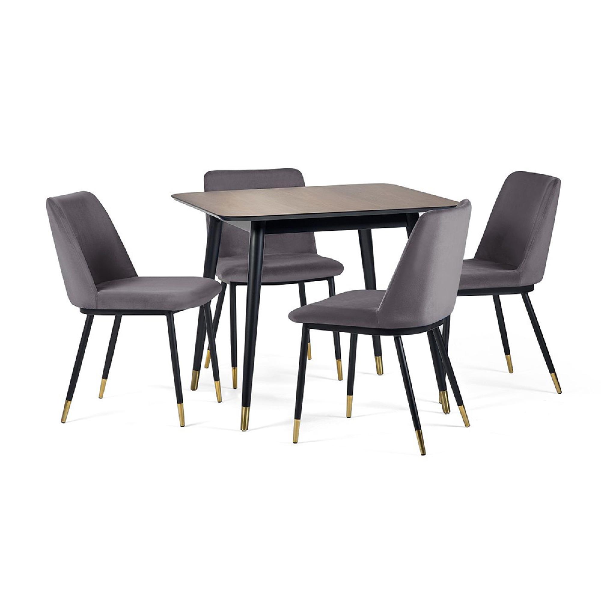 Findlay Dining Set - Walnut - 4 Seater - 90cm - Square - 4 Delaunay Grey Chairs