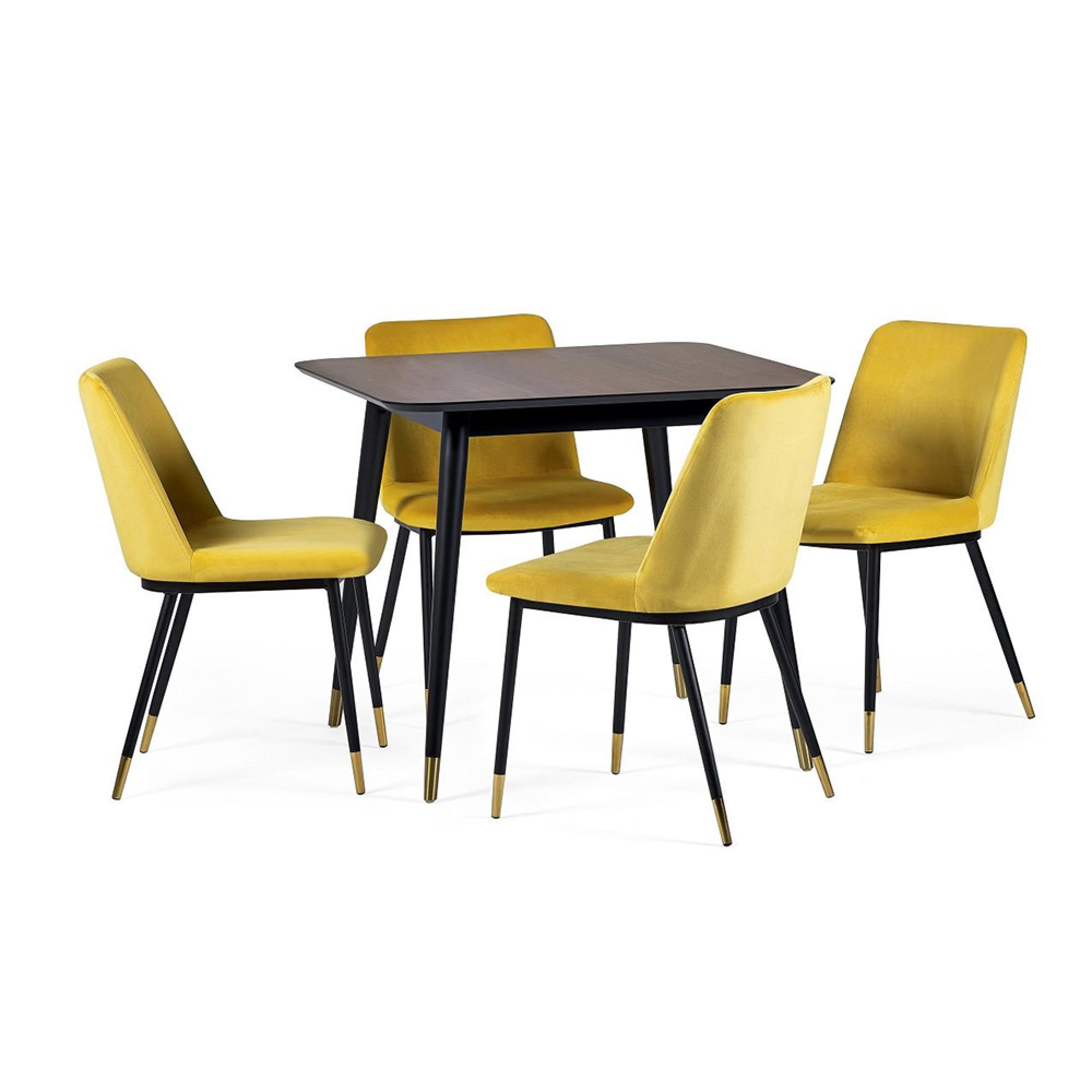 Findlay Dining Set - Walnut - 4 Seater - 90cm - Square - 4 Delaunay Yellow Chairs