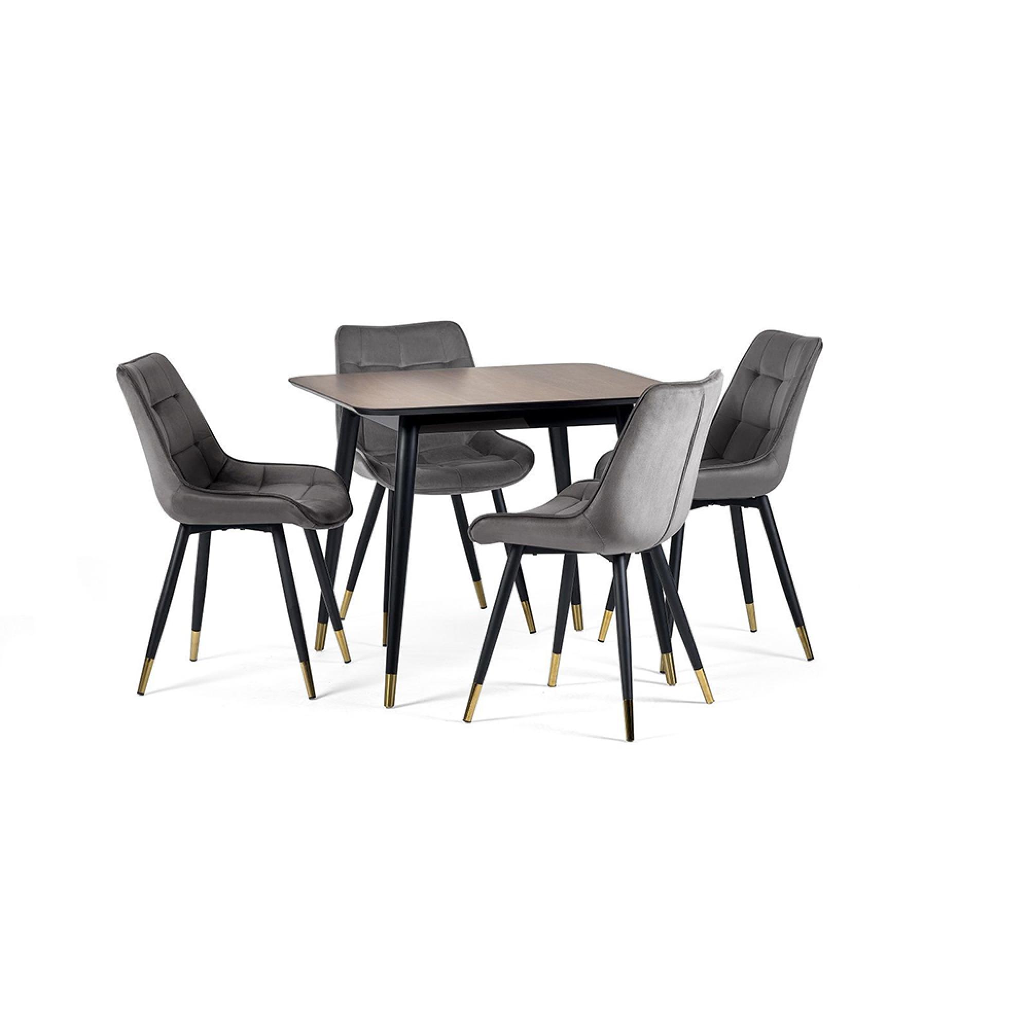 Findlay Dining Set - Walnut - 4 Seater - 90cm - Square - 4 Hadid Grey Chairs