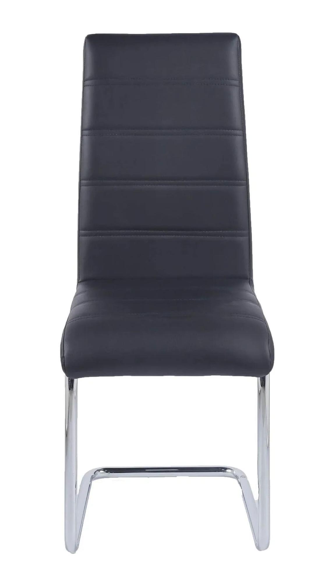 Glacier Dining Set - 6 Seater - 180cm - Grey Marble & Chrome - Roma Dining Chairs - Black Faux Leather