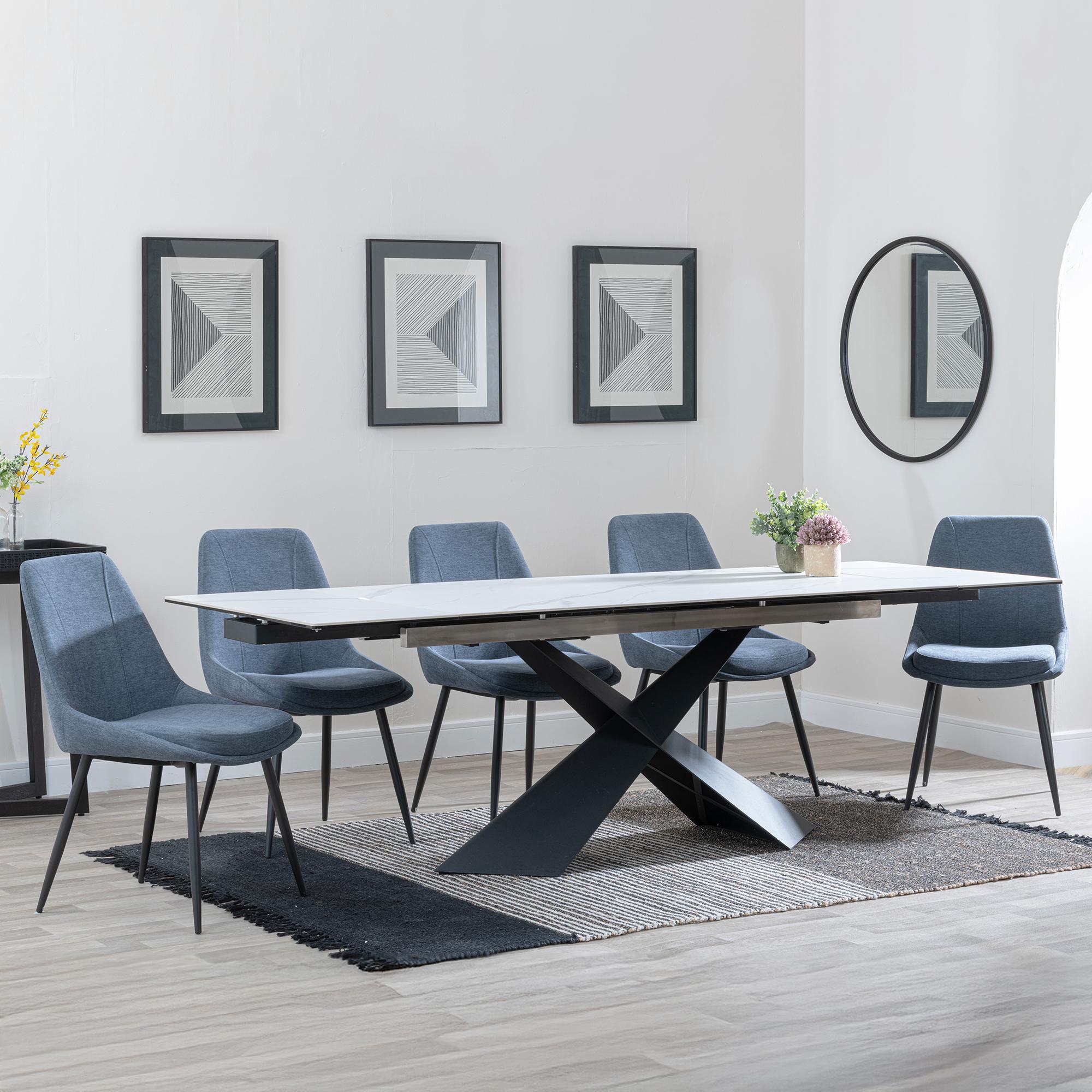 Hayden White Ceramic Extending Dining Set - Darwin Dark Grey Fabric Dining Chair