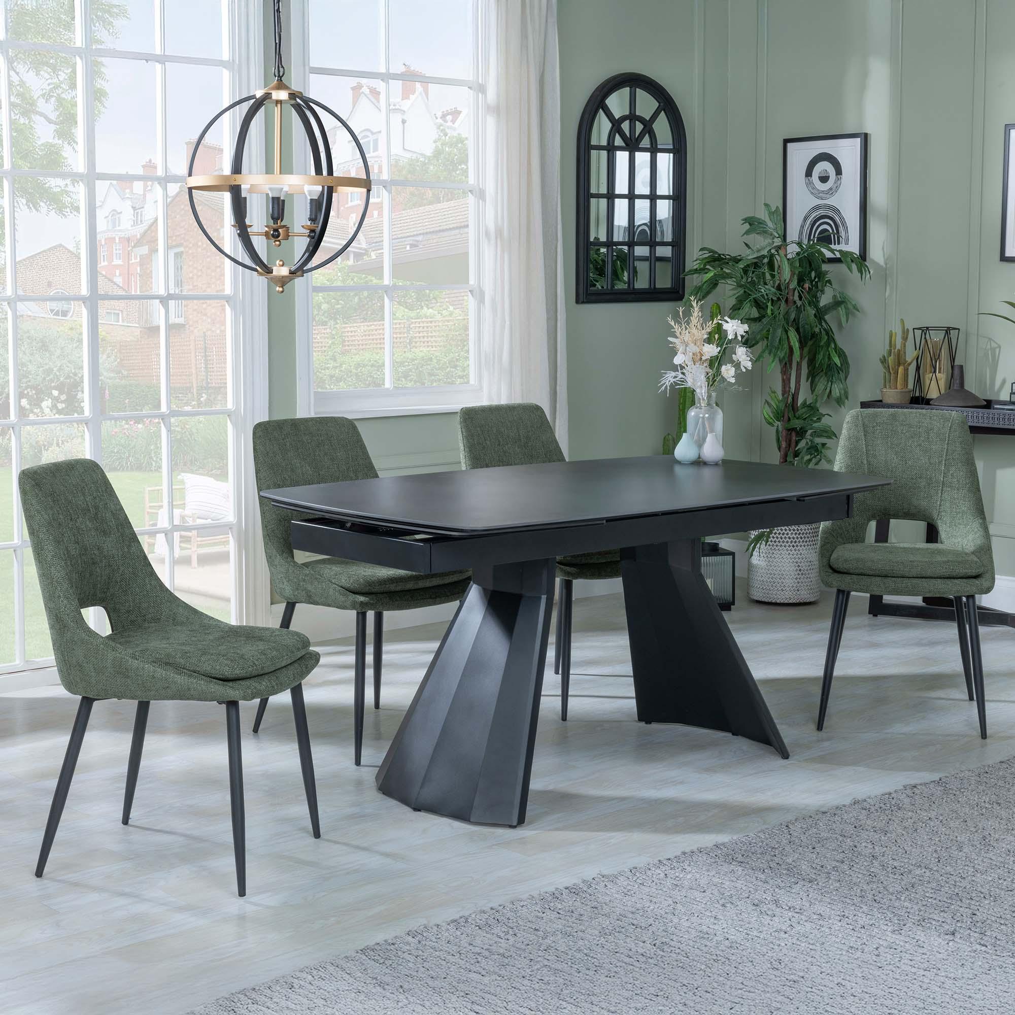 Kinston Black Ceramic Extending Dining Set - Peyton Green Fabric Dining Chair