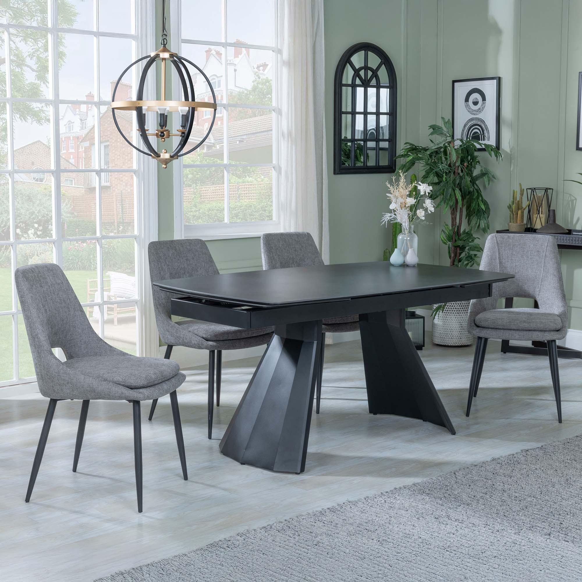 Kinston Black Ceramic Extending Dining Set - Peyton Grey Fabric Dining Chair