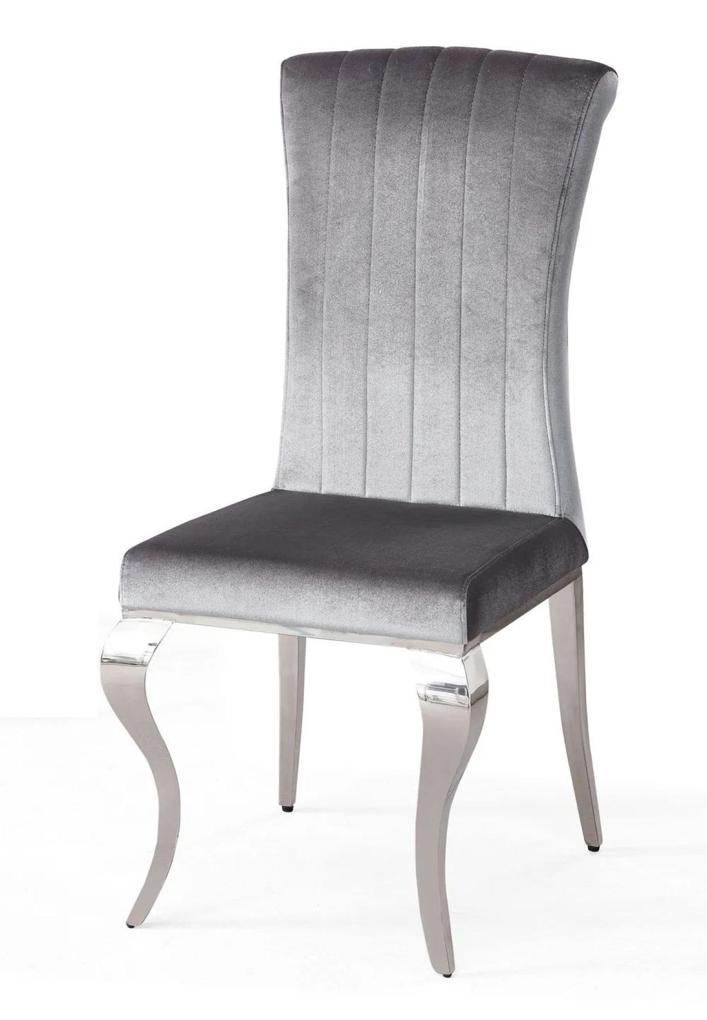 Louis Dining Set - 4 Seater - 140cm - Grey Marble & Chrome - Dining Chairs - Grey Velvet Fabric