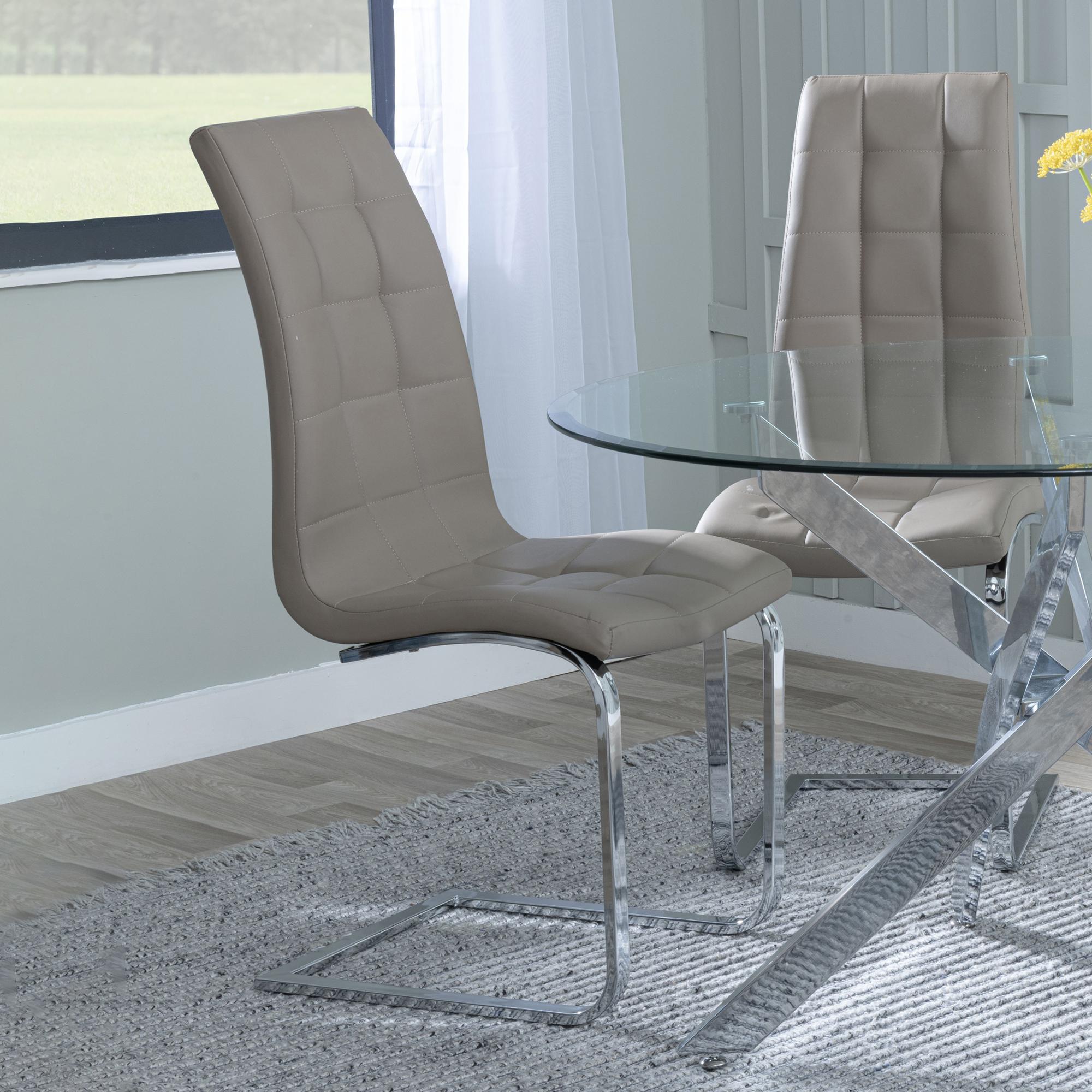 Louis Dining Set - 4 Seater - 140cm - Grey Marble & Chrome - Jamison Dining Chairs - Beige Faux Leather