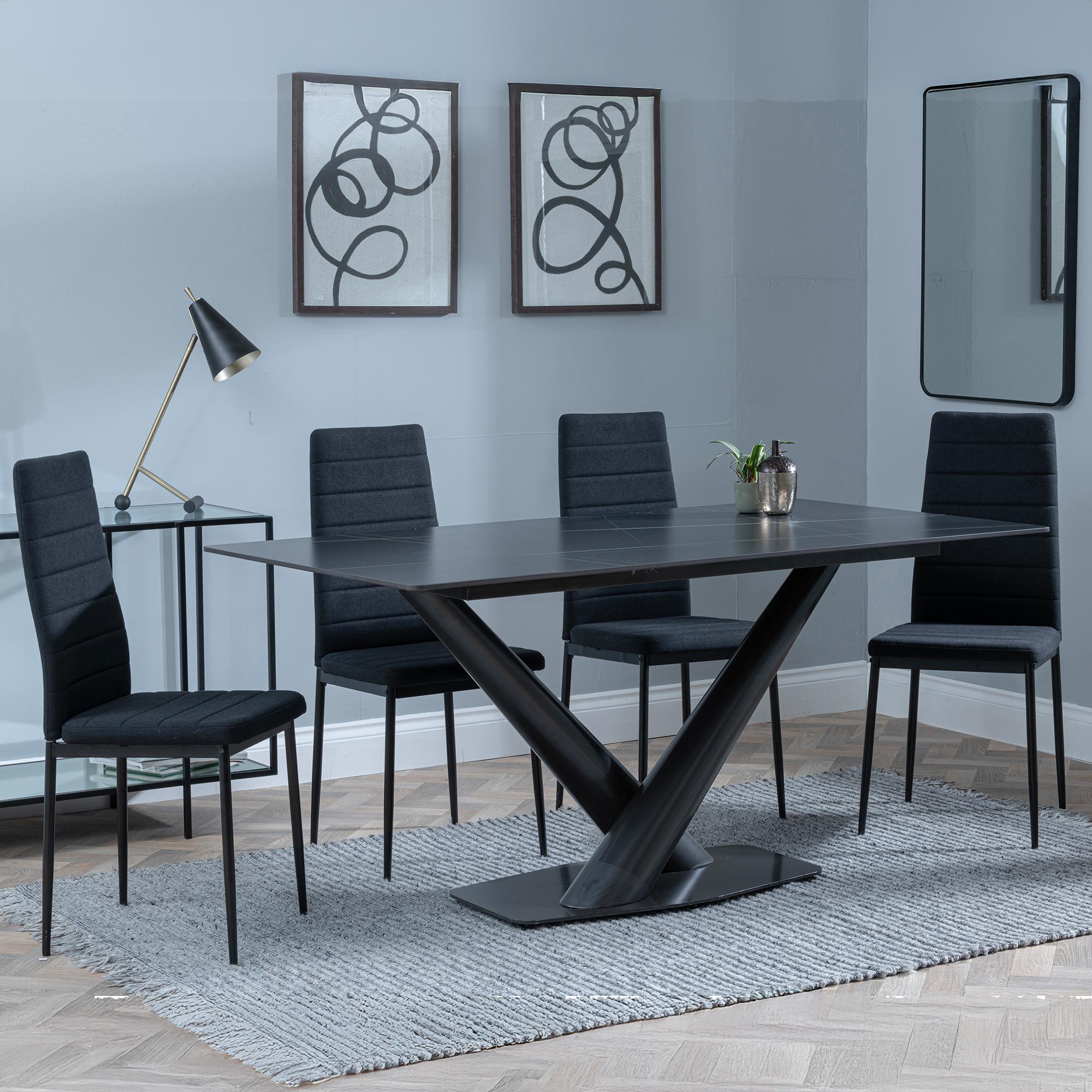 Maldon Black Ceramic Dining Set - Lido Black Fabric Dining Chair with Black Legs