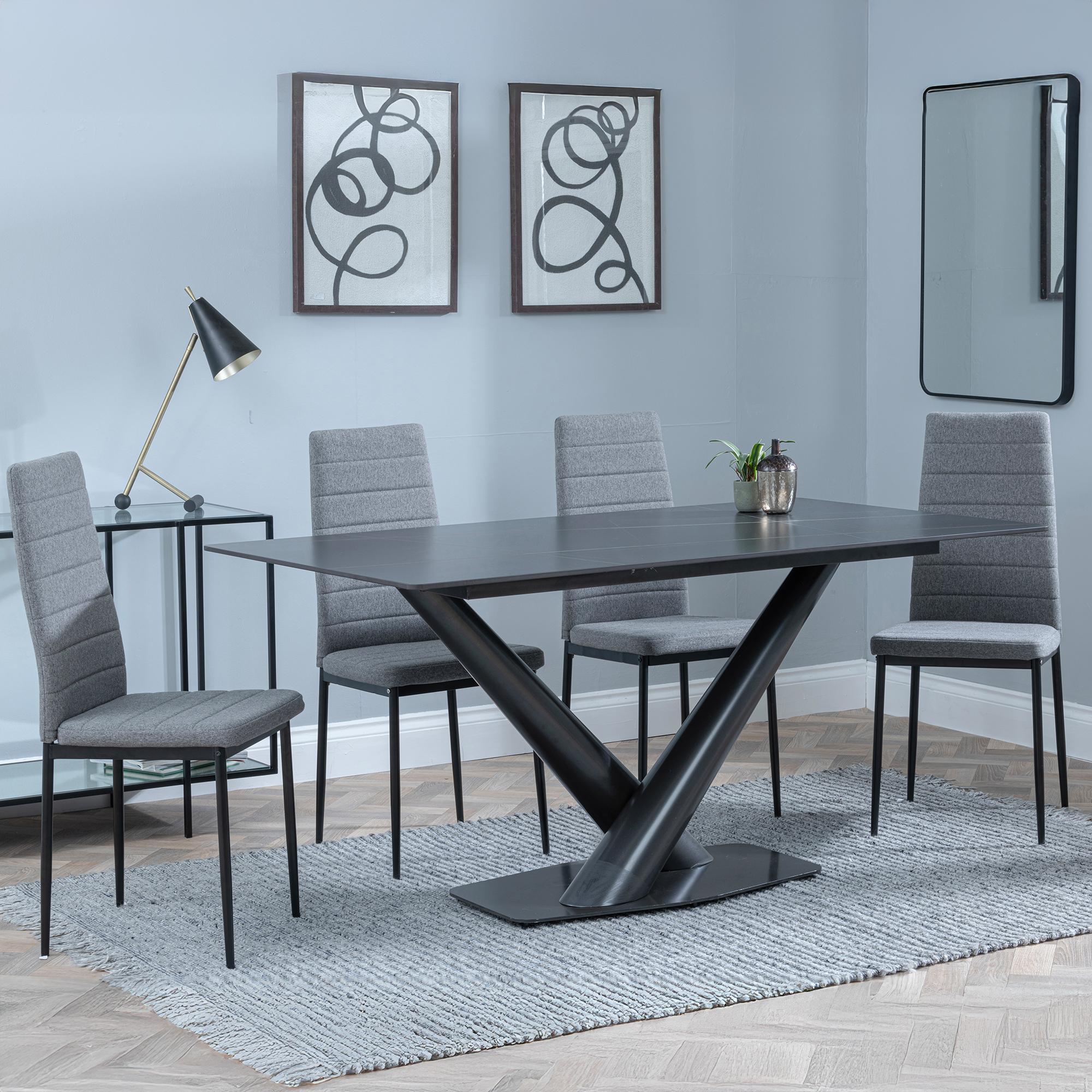 Maldon Black Ceramic Dining Set - Lido Dark Grey Fabric Dining Chair with Black Legs