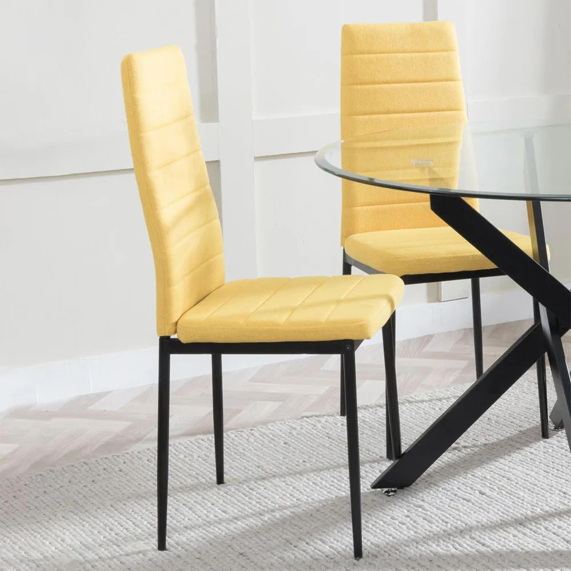 2 x Free Chairs - Maldon Dining Set - 6 Seater - 160cm - Black Ceramic - Lido Dining Chairs - Yellow Fabric - Black Legs