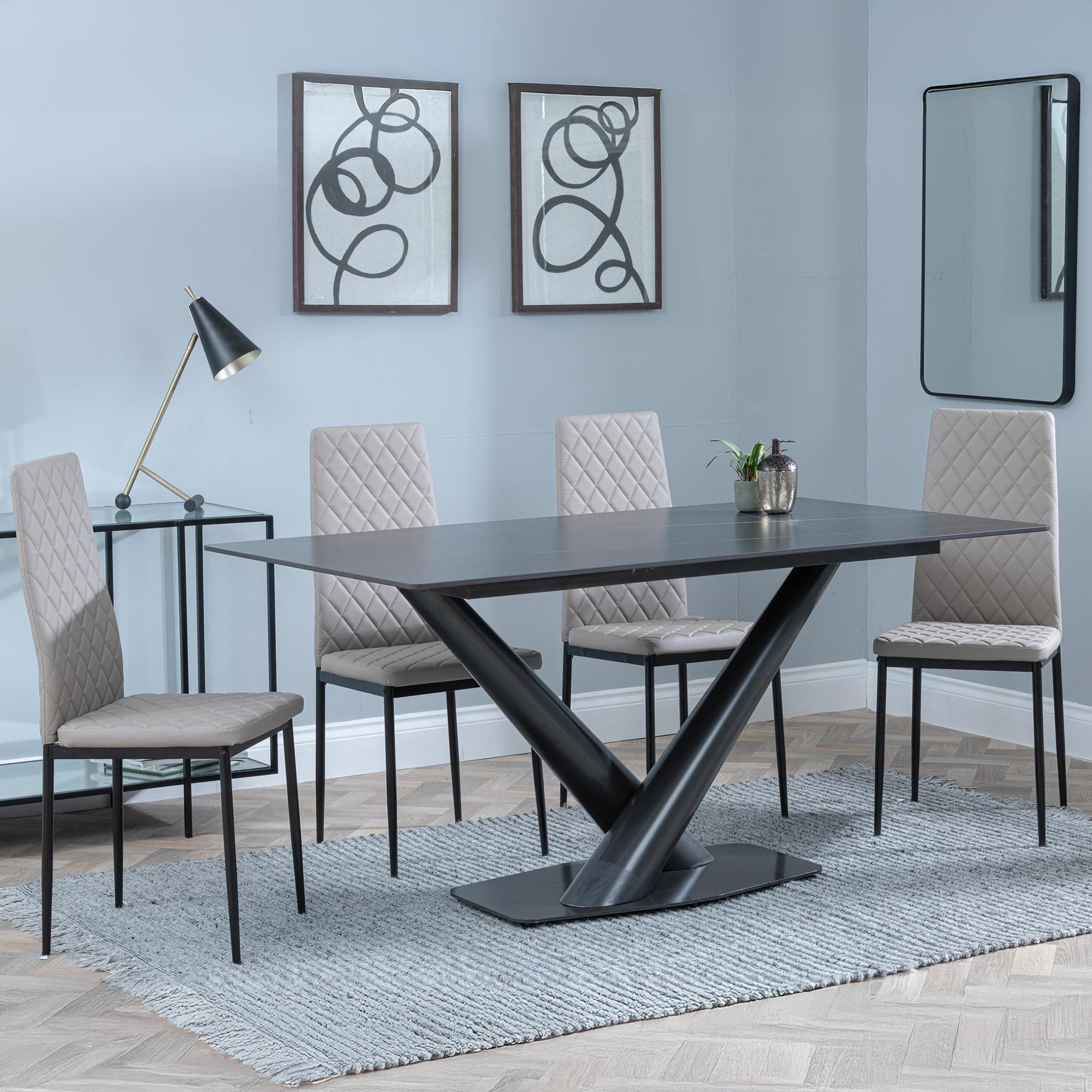 Maldon Black Ceramic Dining Set - Metro Beige Leather Dining Chair with Black Legs