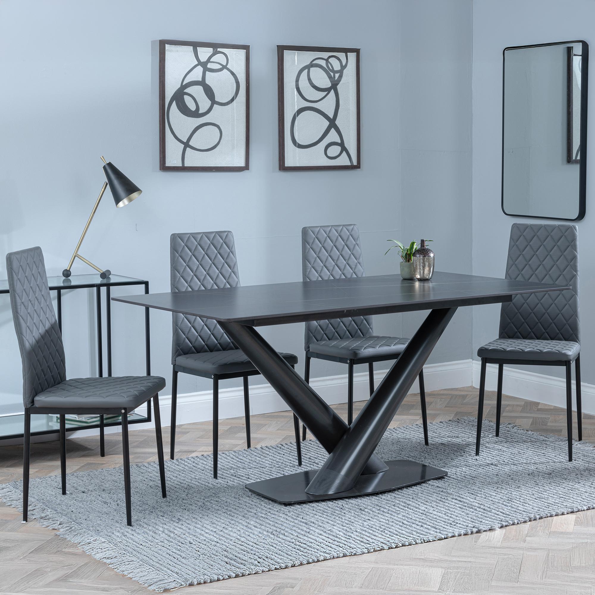 Maldon Black Ceramic Dining Set - Metro Grey Leather Dining Chair with Black Legs