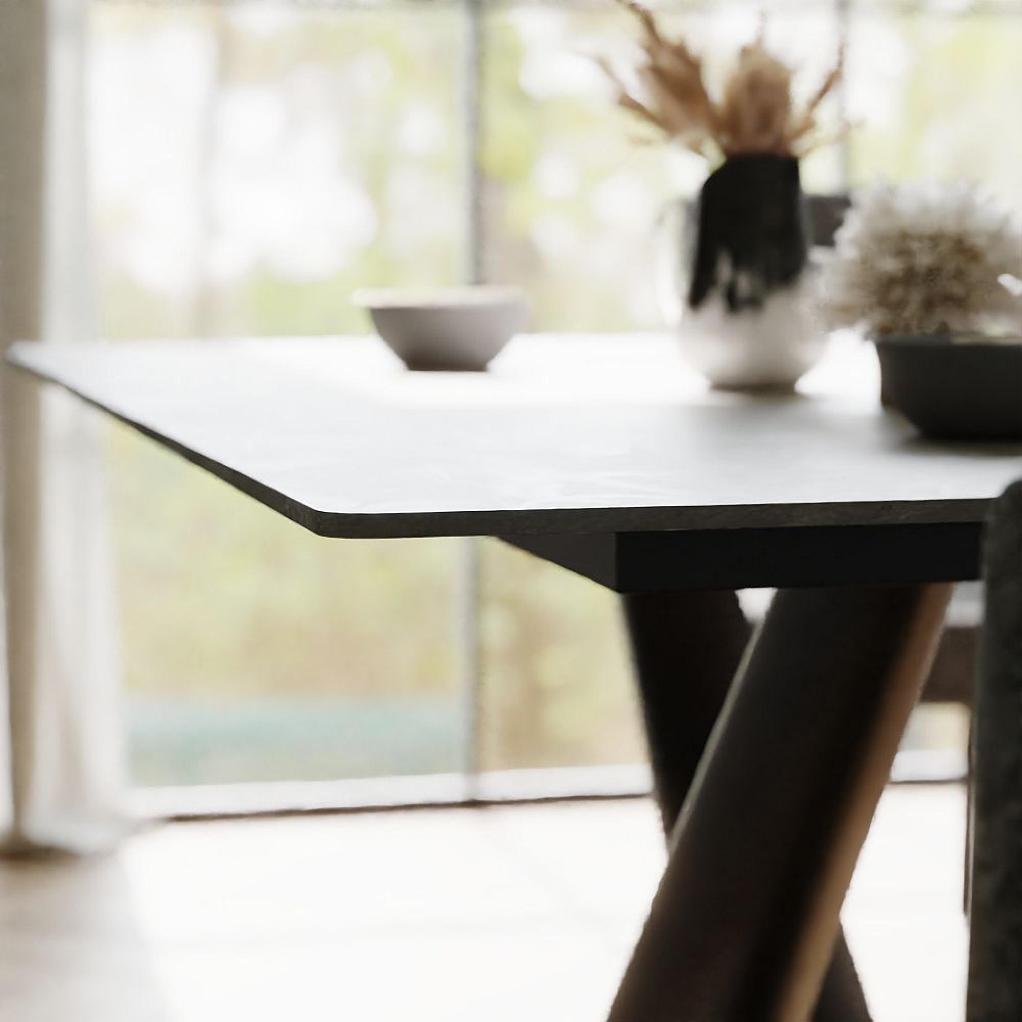 Maldon Dining Set - 6 Seater - 160cm - Grey Ceramic - Bronx Dark Grey Fabric - LHF Corner Bench + Low Bench + Chair