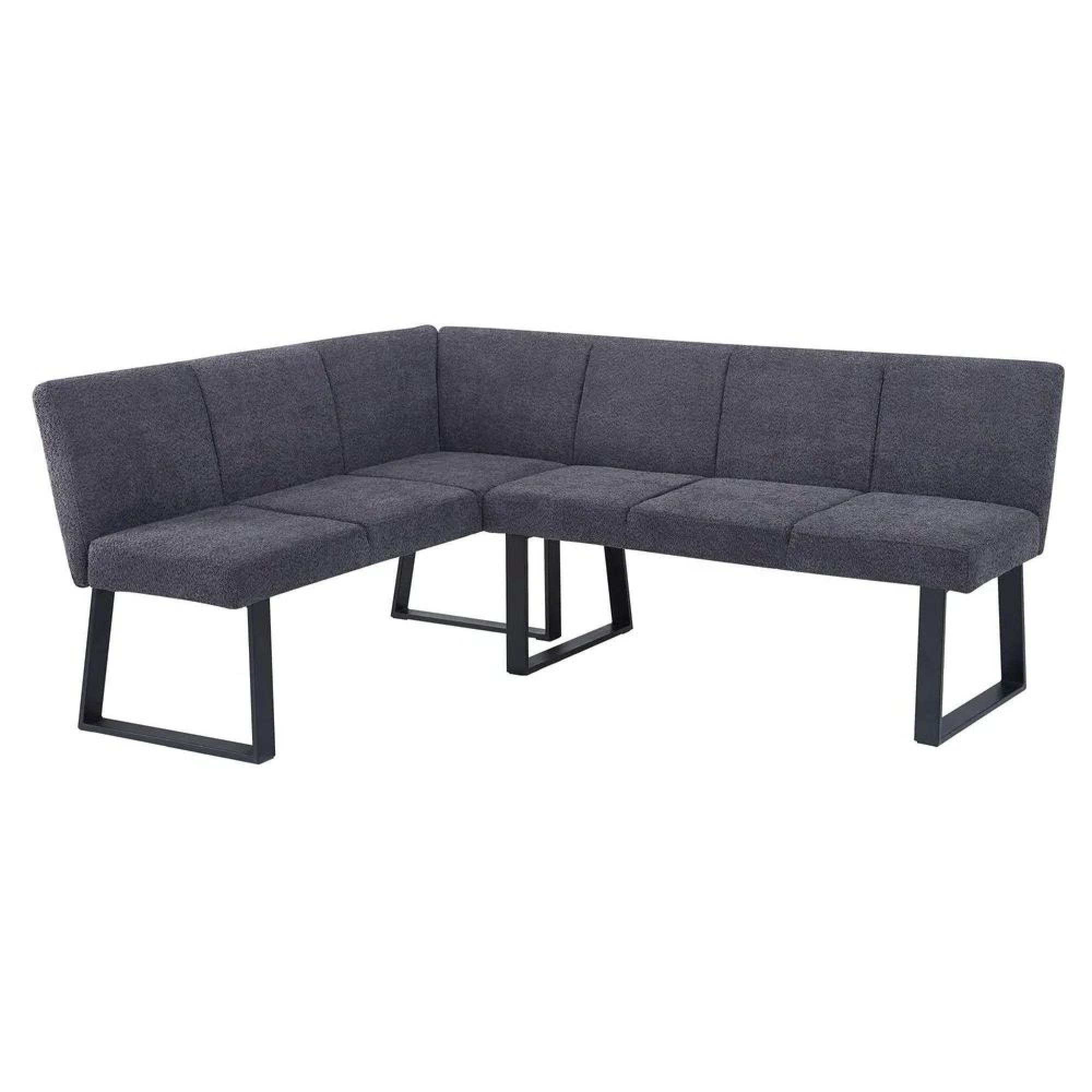 Maldon Dining Set - 6 Seater - 160cm - Grey Ceramic - Bronx Dark Grey Fabric - LHF Corner Bench + Low Bench + Chair