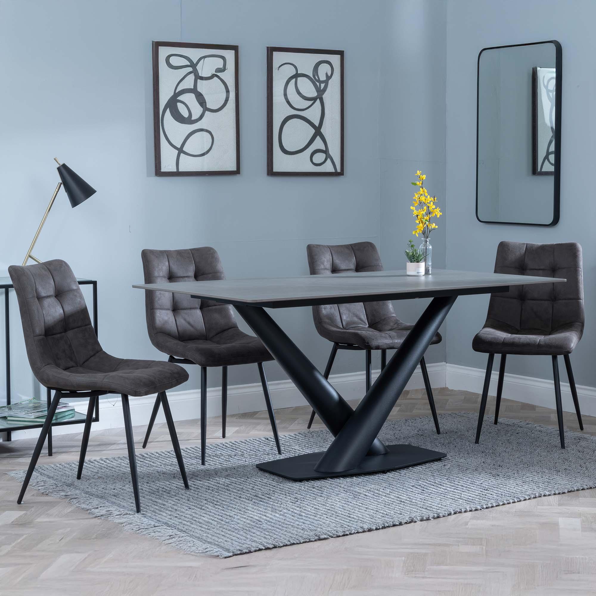 Maldon Grey Ceramic Dining Set - Corona Grey Fabric Dining Chair