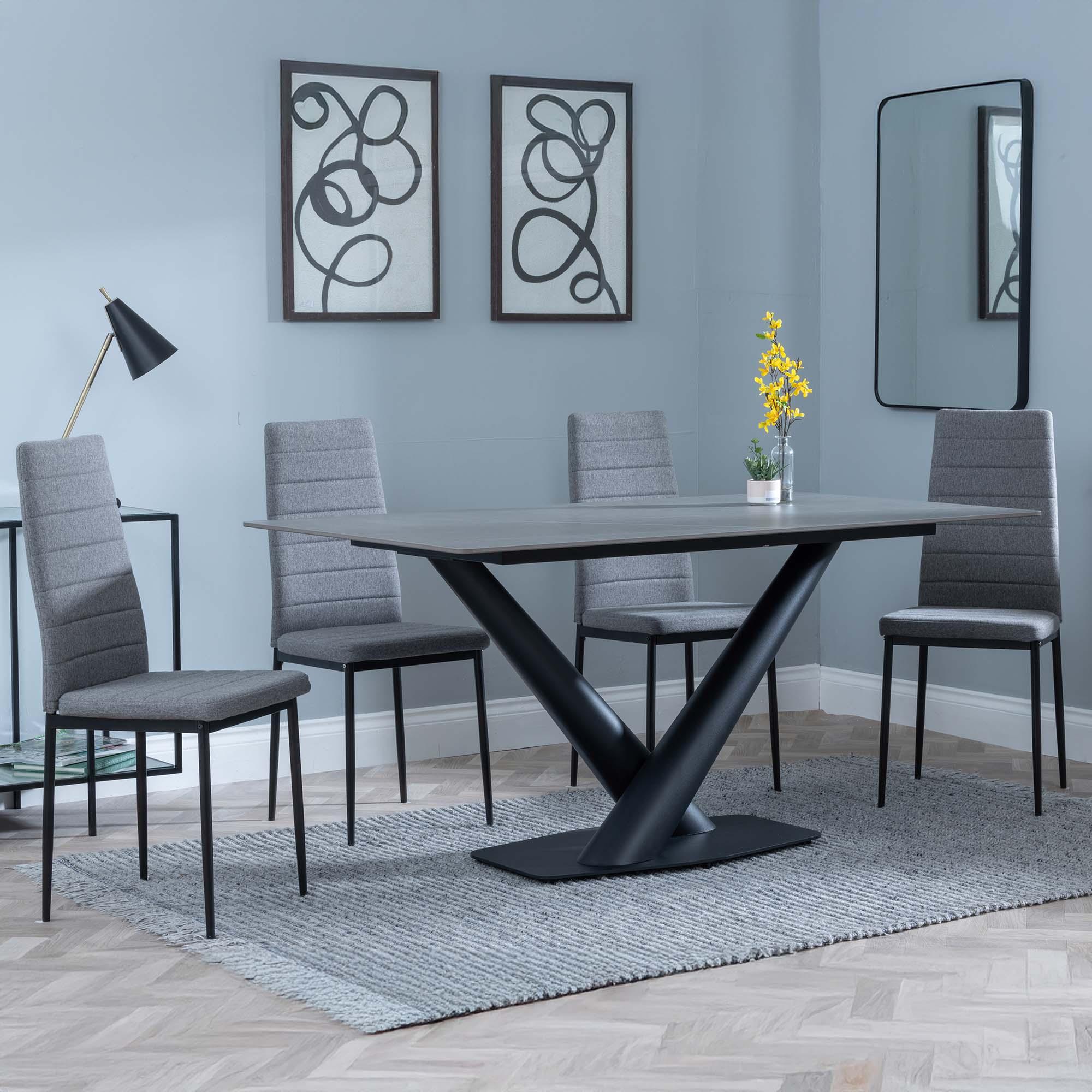 Maldon Grey Ceramic Dining Set - Lido Dark Grey Fabric Dining Chair with Black Legs