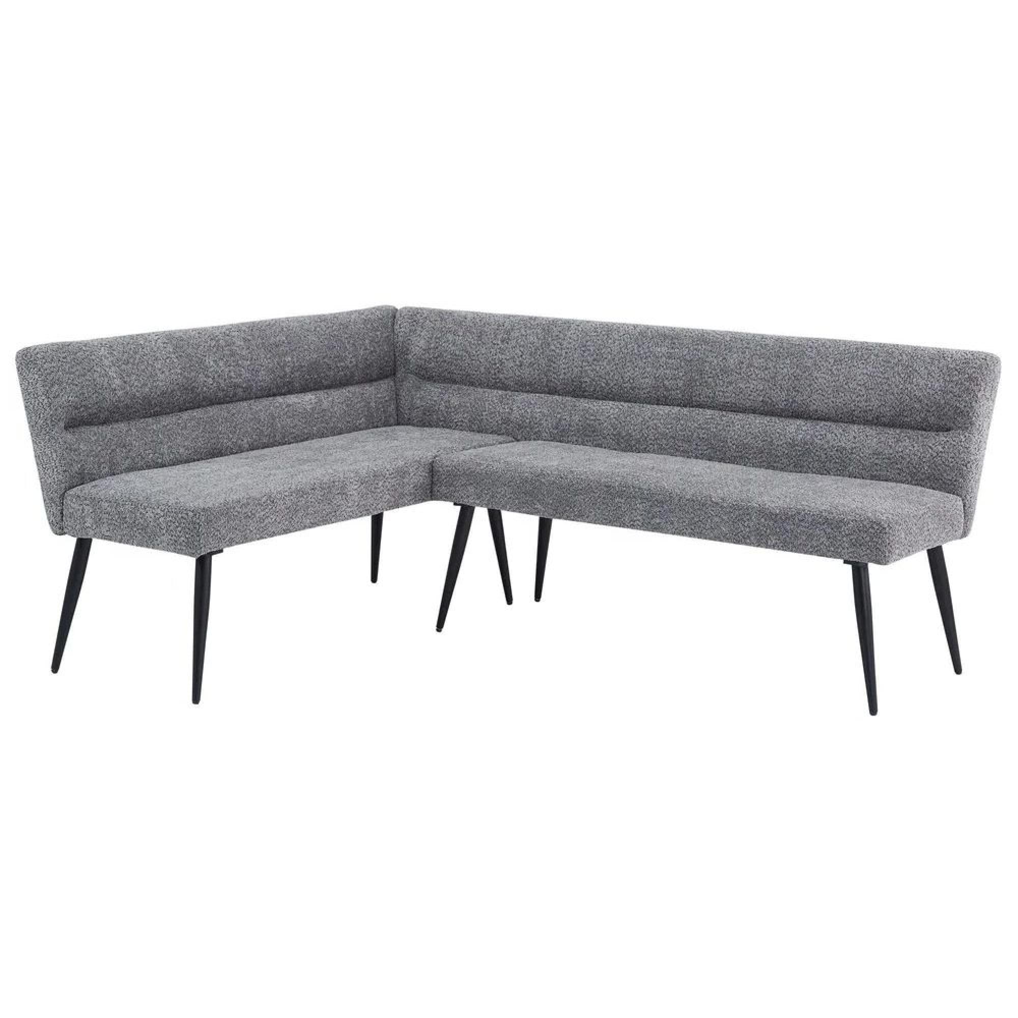 Maldon Dining Set - 6 Seater - 160cm - Grey Ceramic - Monza Grey Fabric - LHF Corner Bench + Low Bench + Armchair