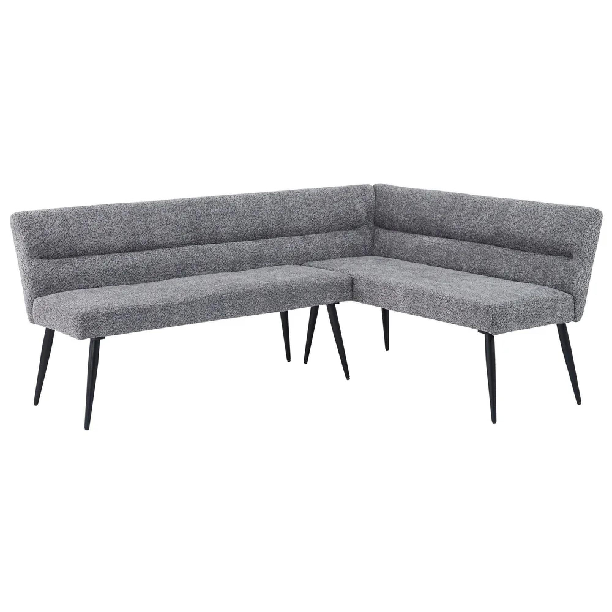 Maldon Dining Set - 6 Seater - 160cm - Grey Ceramic - Monza Grey Fabric - RHF Corner Bench + Low Bench + Armchair