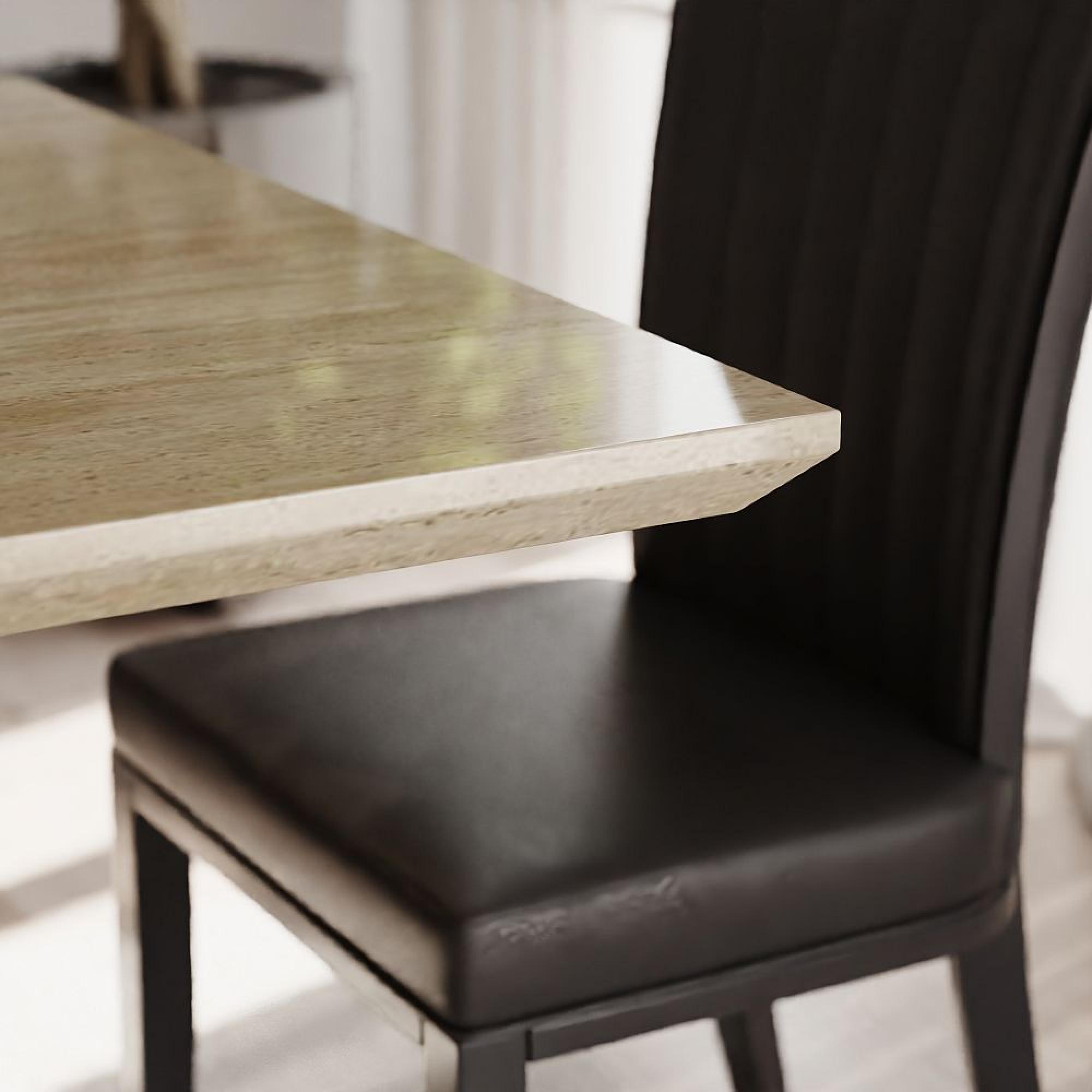 Milan Dining Set - 6 Seater - 160cm - Travertine Beige Engineered Marble - Cadiz Dining Chairs - Black Leather