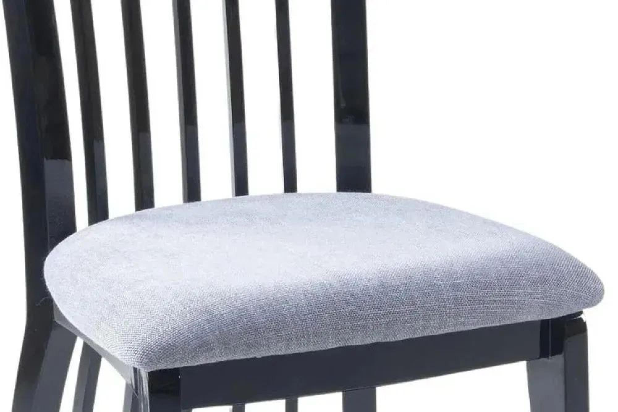 Milan Dining Set - 6 Seater - 160cm - Grey Marble - Athena Dining Chairs - Black High Gloss - Slatted Back - Grey Seat Pads