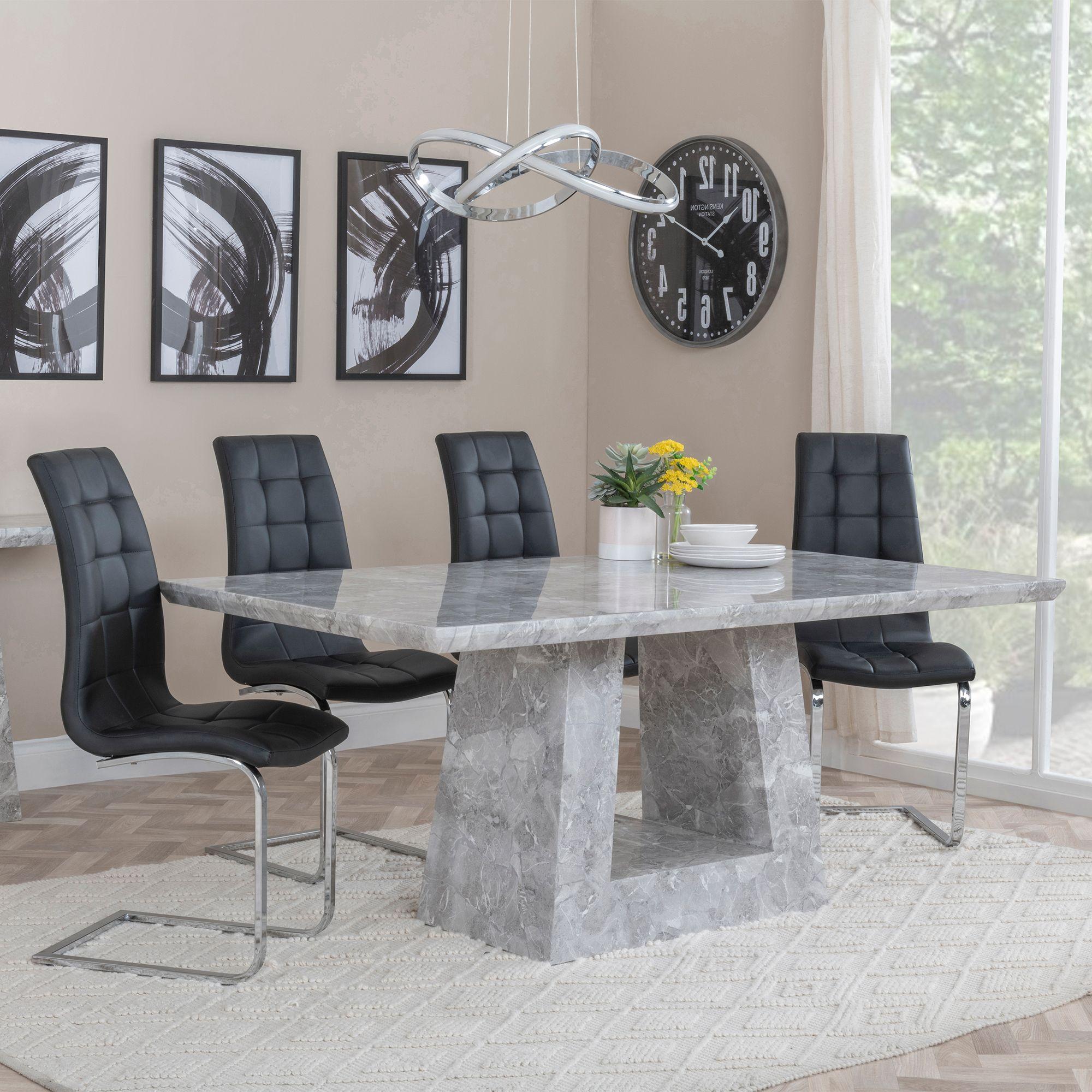 Milan Grey Marble Dining Set - Jamison Black Faux Leather Dining Chair