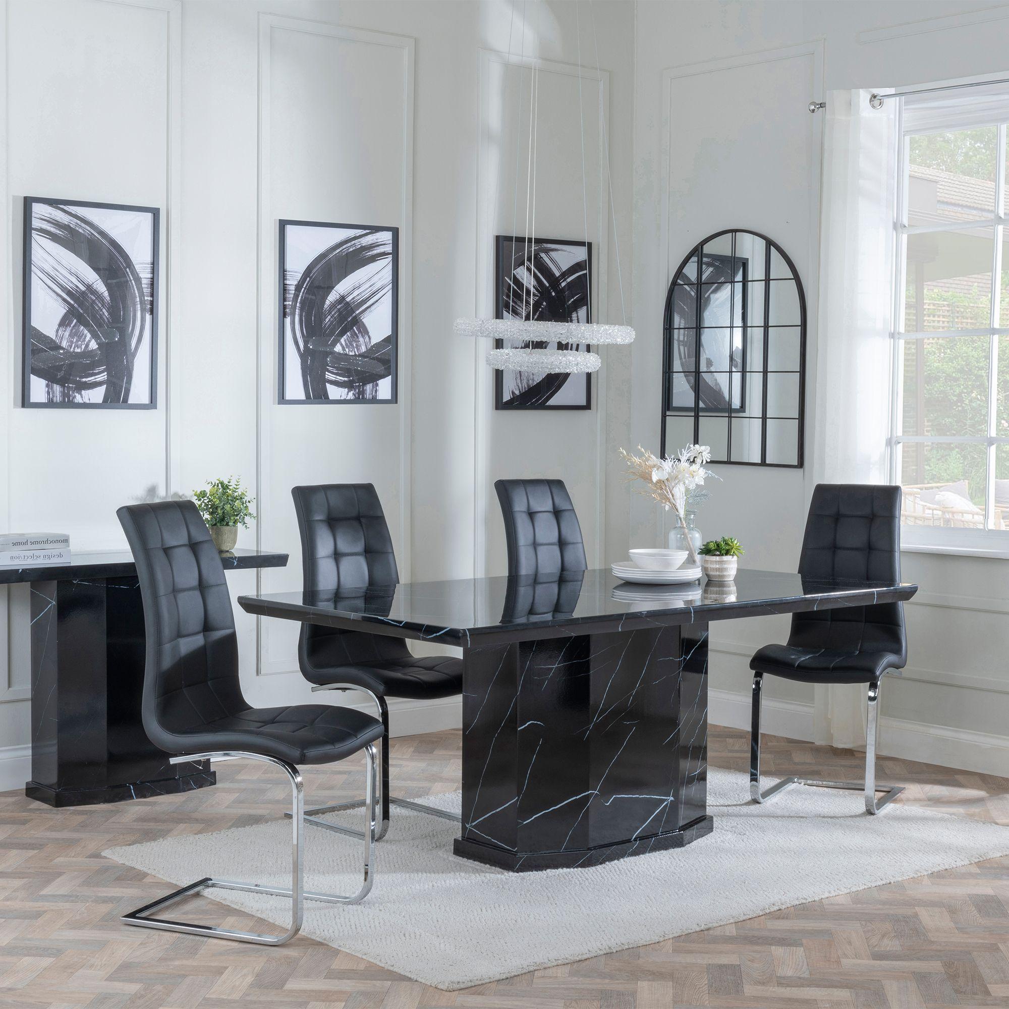 Naples Black Marble Dining Set - Jamison Black Faux Leather Dining Chair