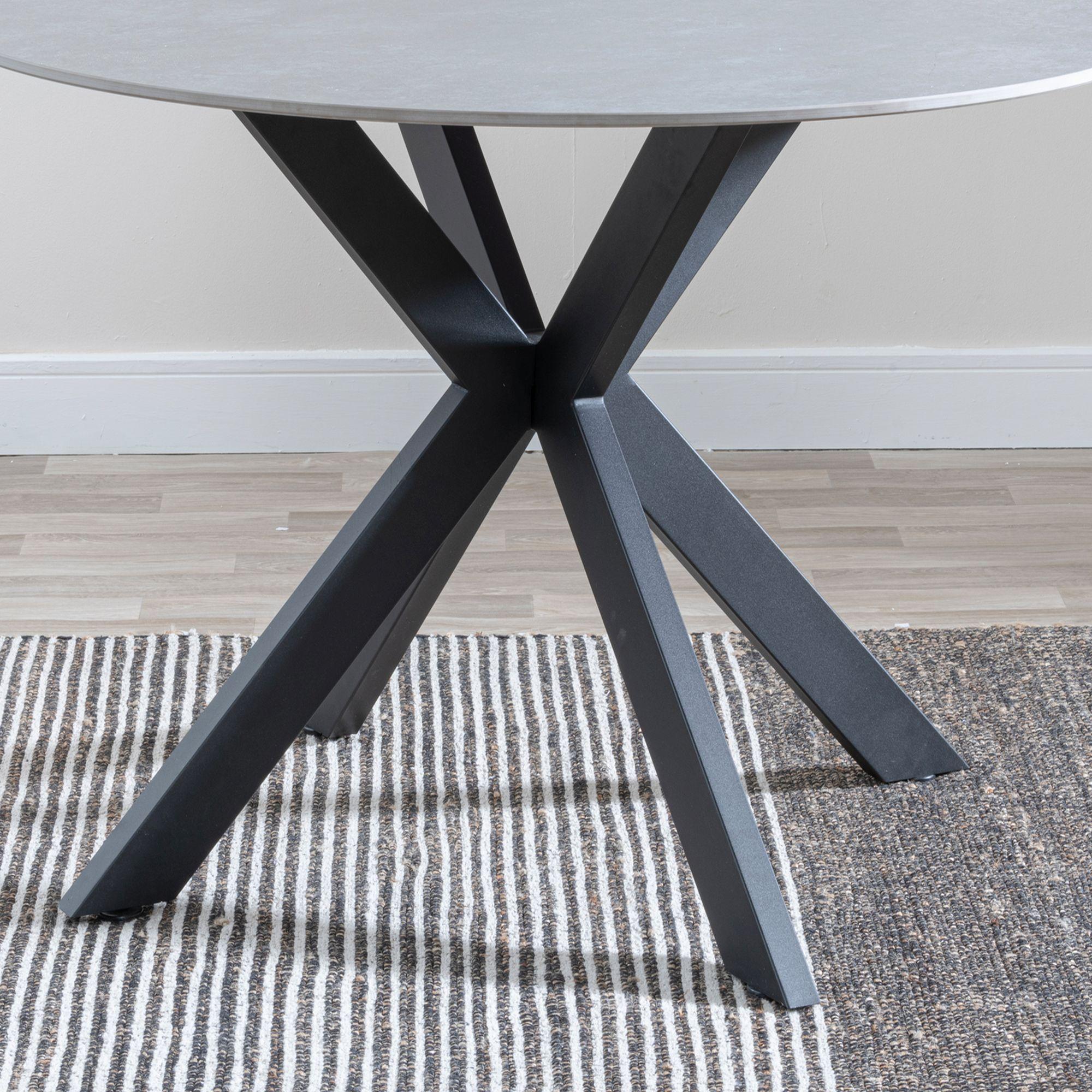 Novara Dining Set - 4 Seater - 130cm - Round - Grey Ceramic - 4x Peyton Dining Chairs - Grey Fabric