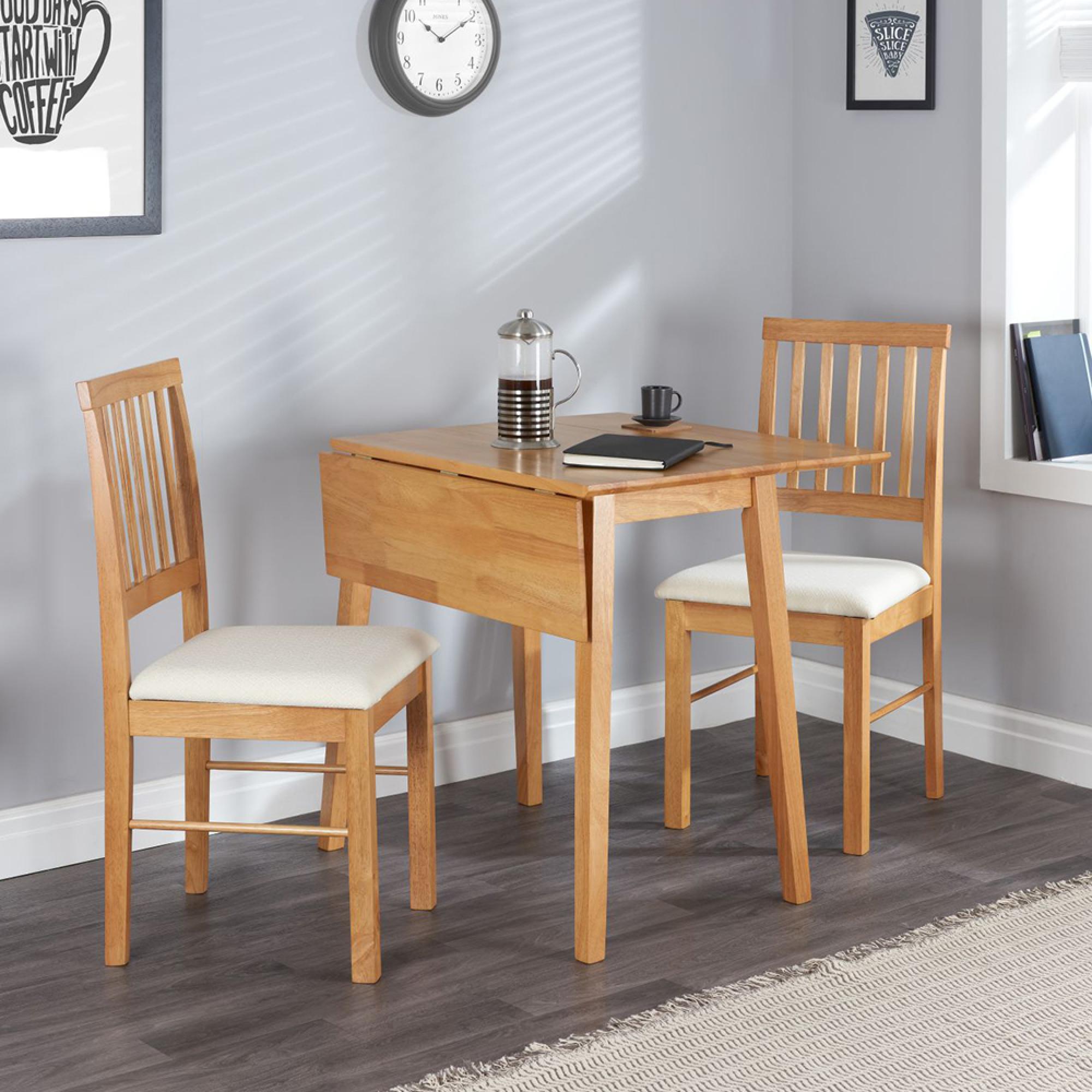 Oak Drop Leaf Dining Set - 2 Seater - 39cm-75cm - with 2 Chairs