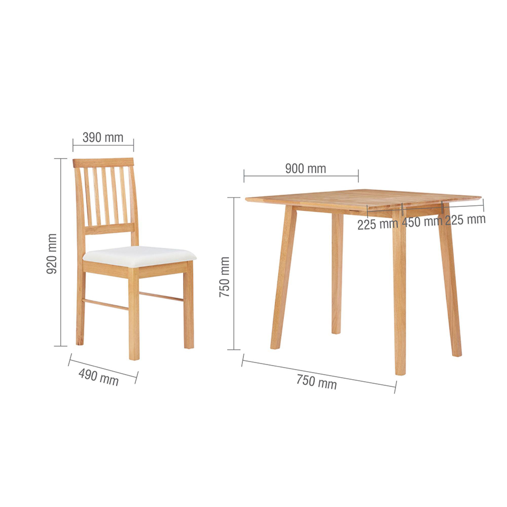 Oak Drop Leaf Dining Set - 2 Seater - 39cm-75cm - with 2 Chairs