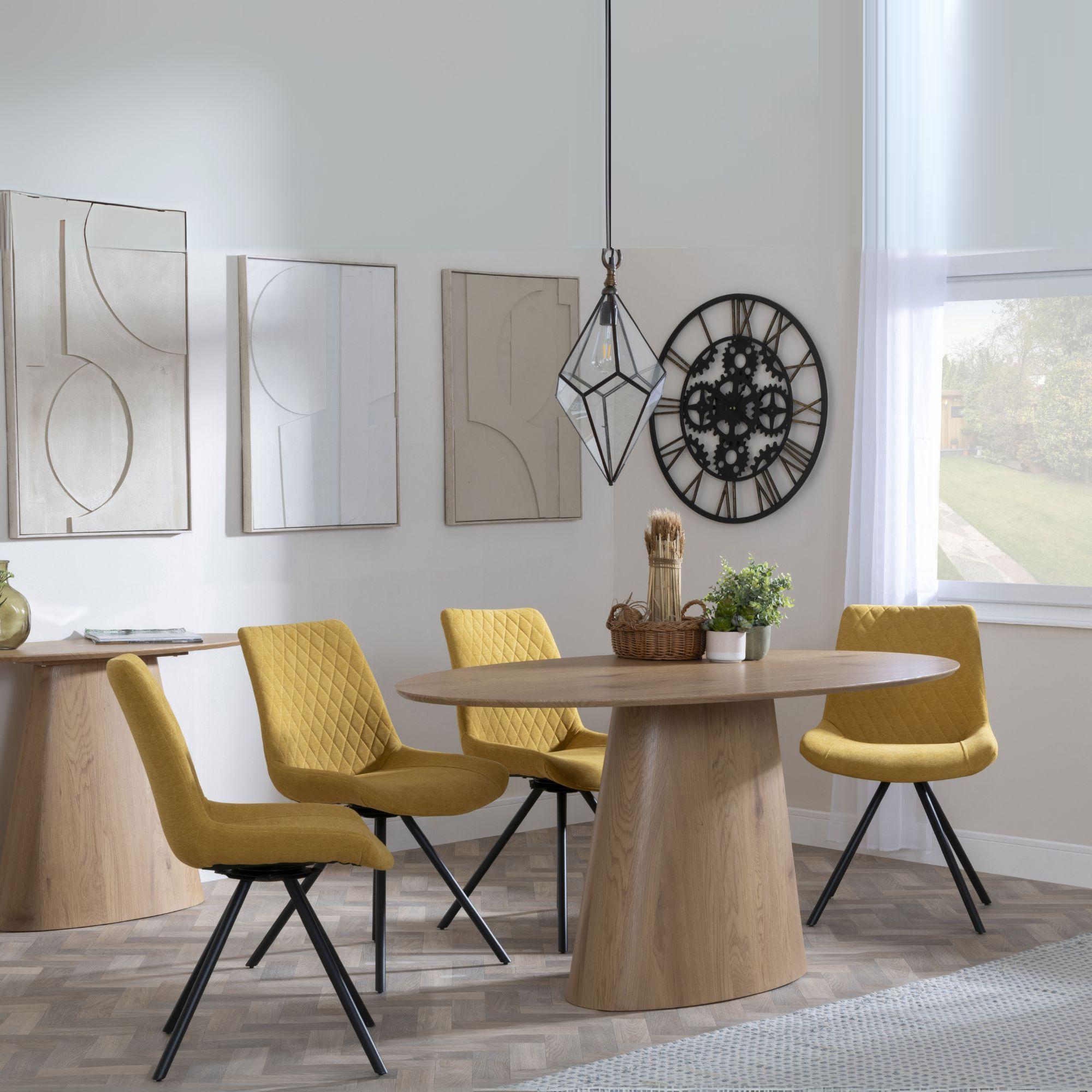 Palma Oak Oval Dining Set - Boden Yellow Fabric Swivel Dining Chair