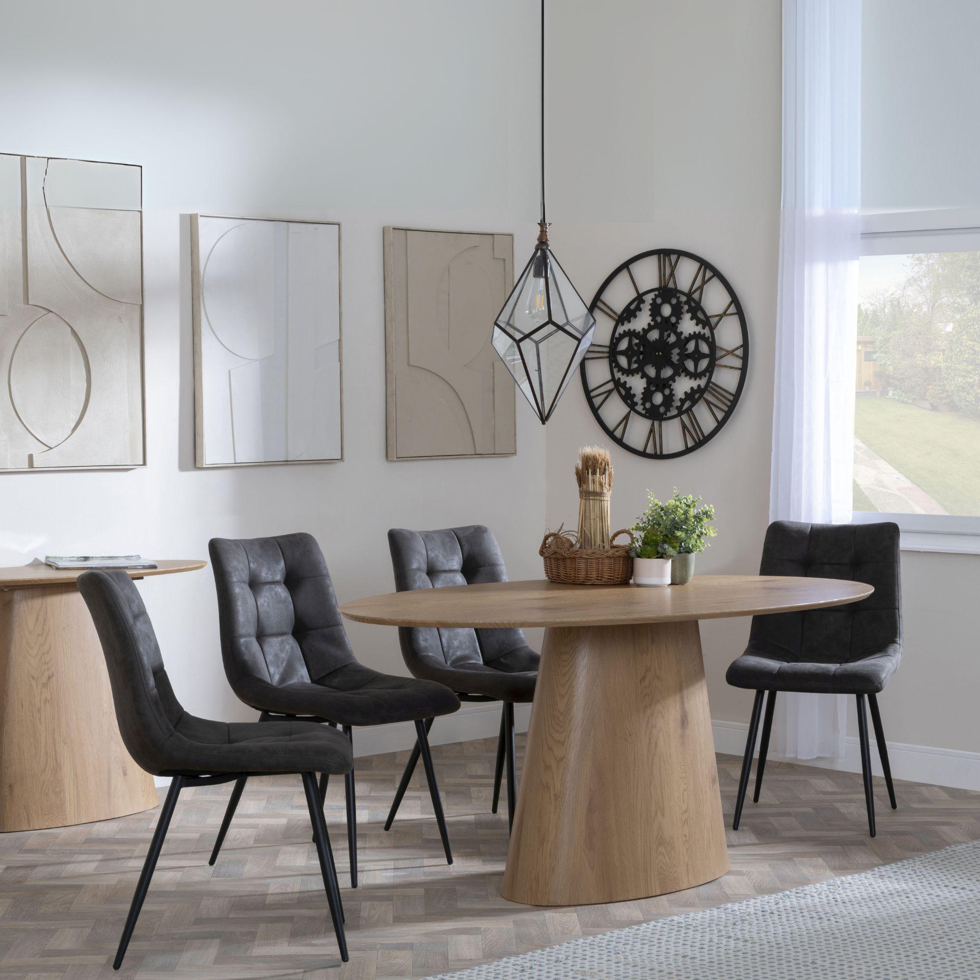 Palma Oak Oval Dining Set - Corona Grey Fabric Dining Chairs