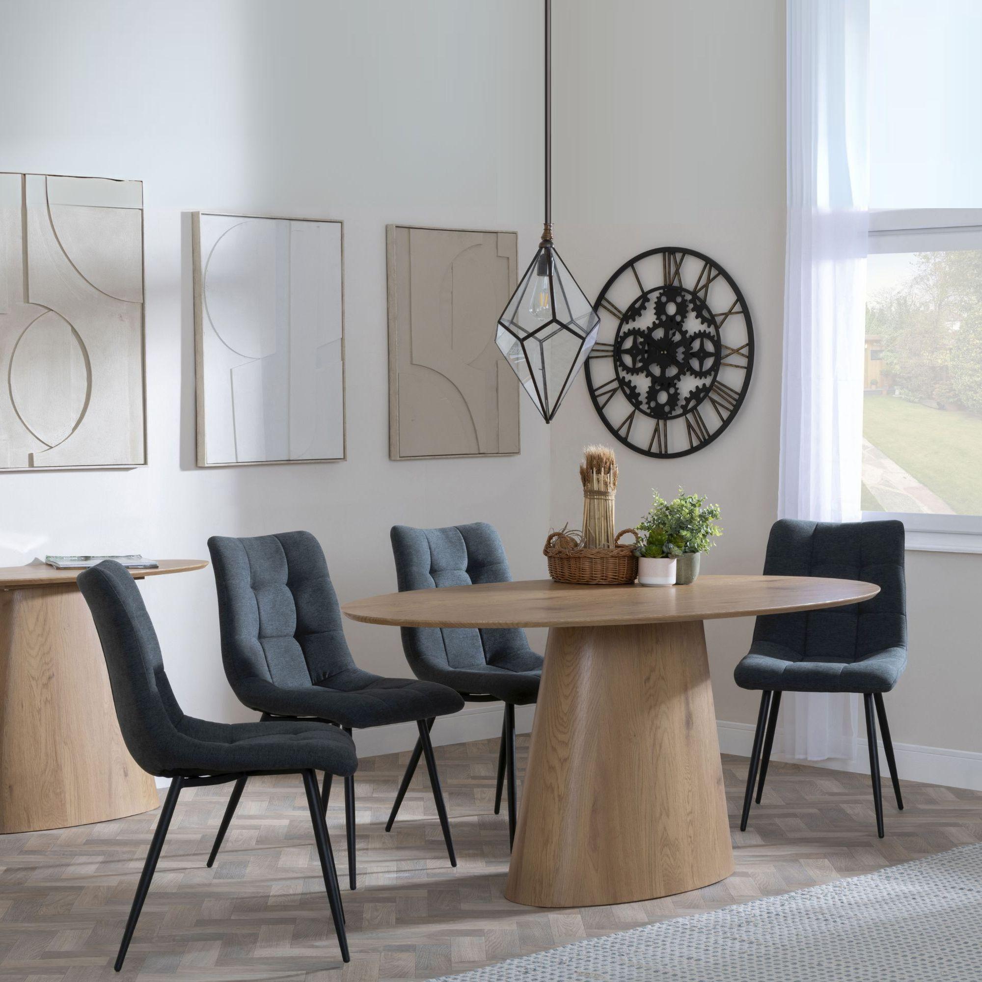 Palma Oak Oval Dining Set - Corona Light Grey Fabric Dining Chairs