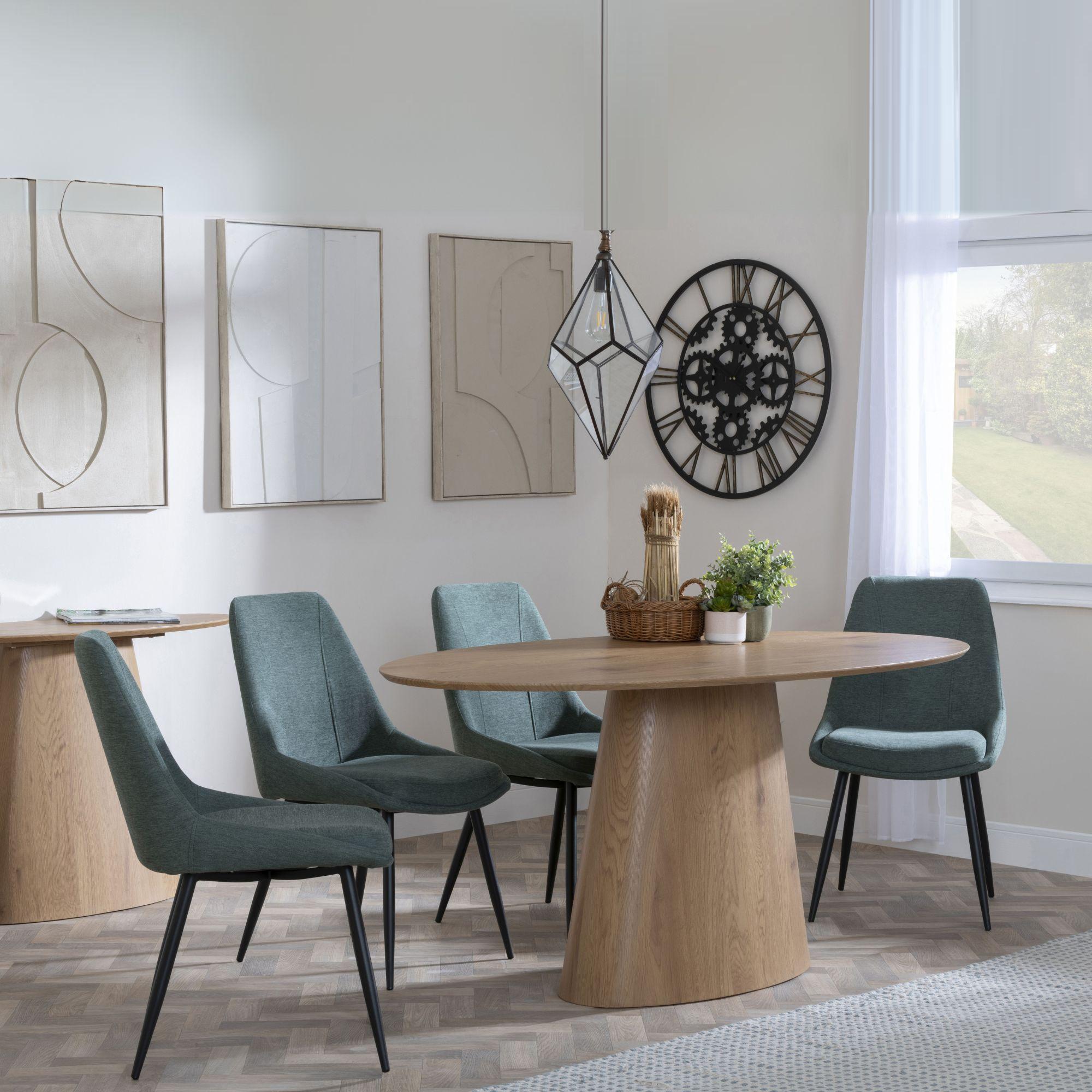 Palma Oak Oval Dining Set - Darwin Green Fabric Dining Chair