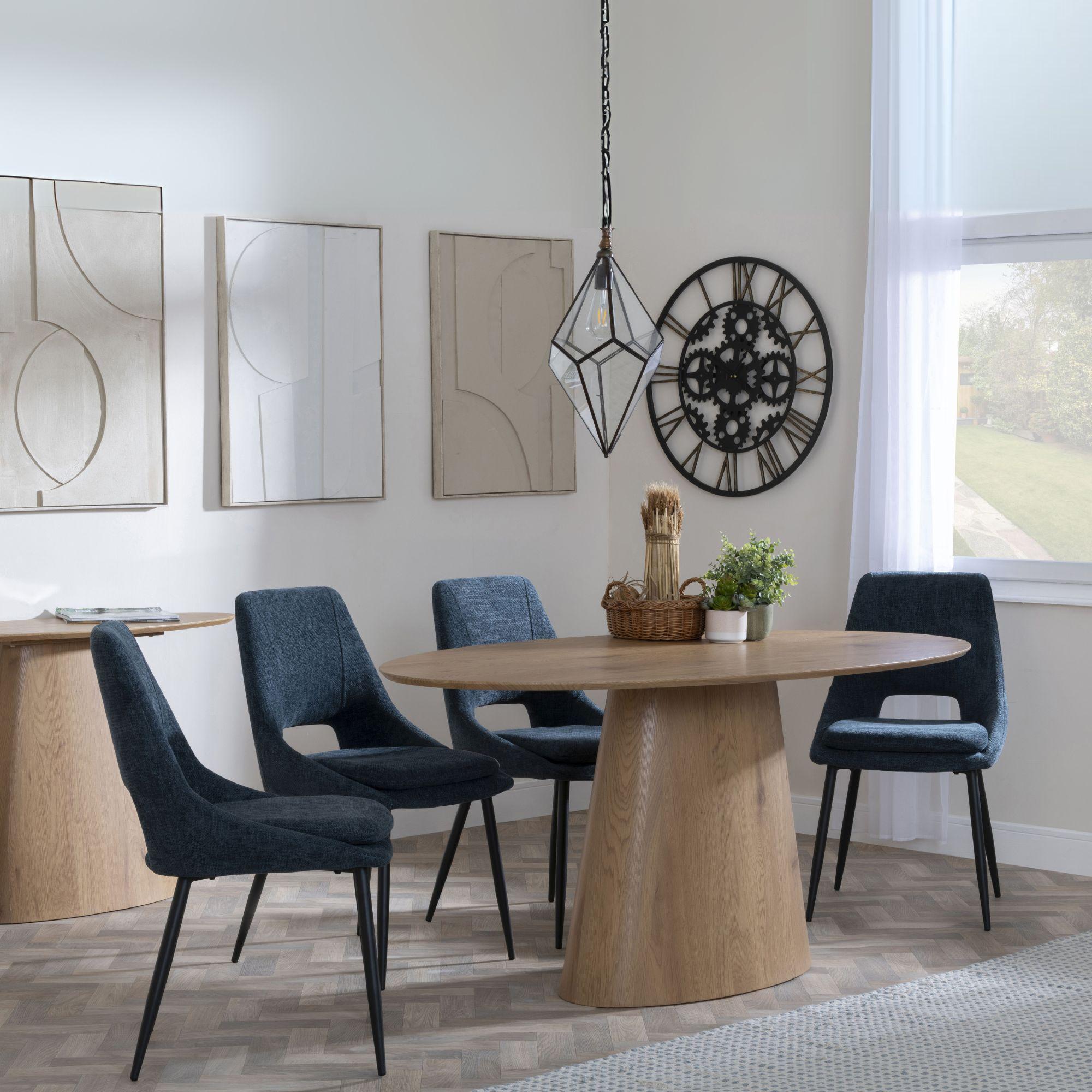Palma Oak Oval Dining Set - Peyton Blue Fabric Dining Chair