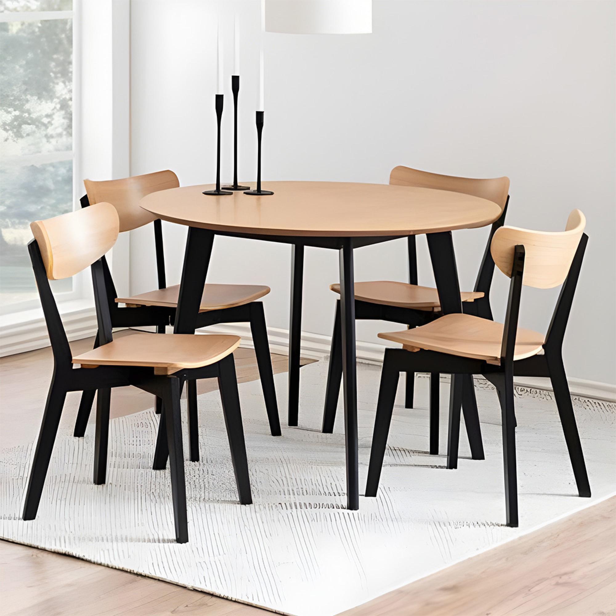 Roxby Round Dining Set - 4 Seater - 105cm - Oak and Black