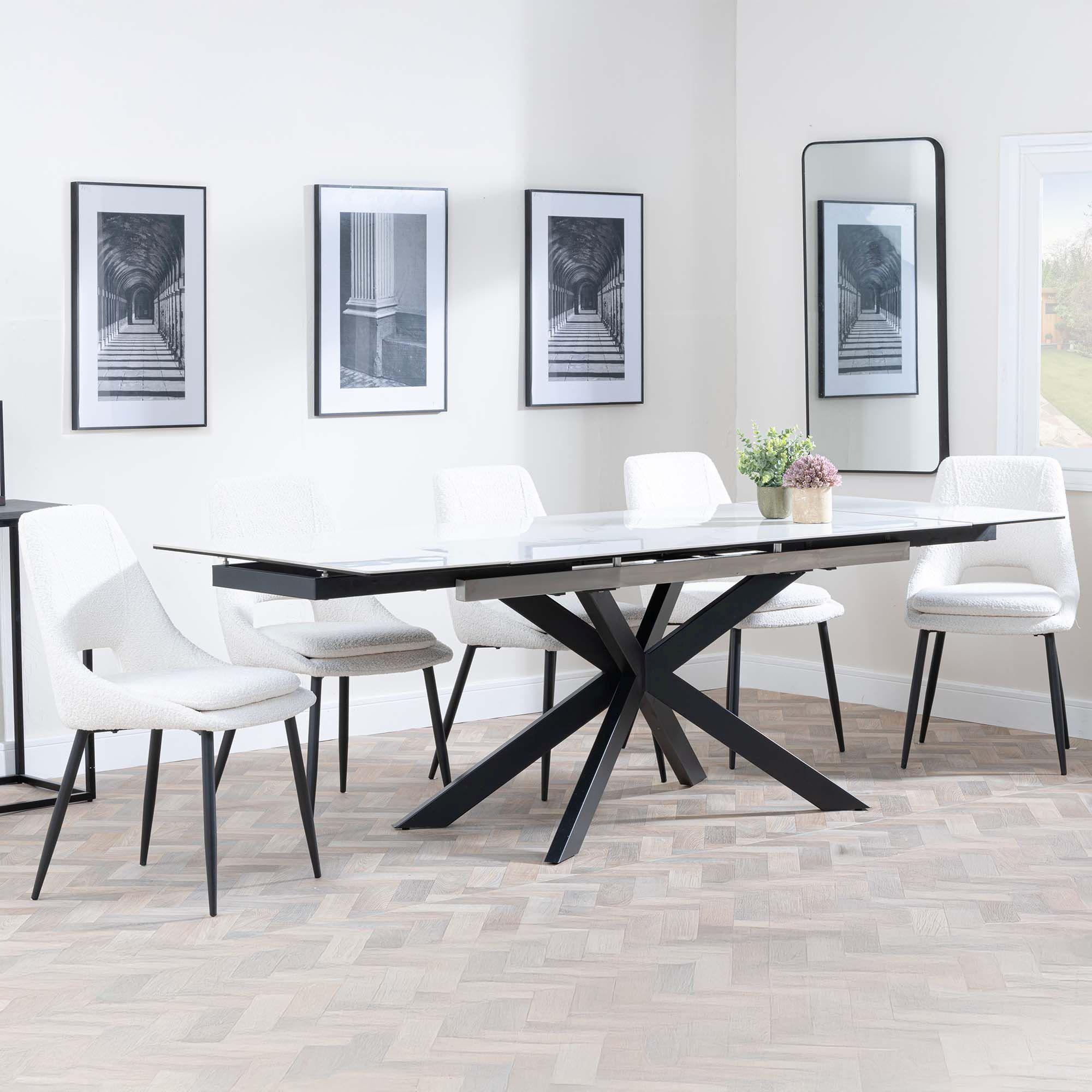 Sutton White Ceramic Extending Dining Set - Peyton Cream Fabric Dining Chair