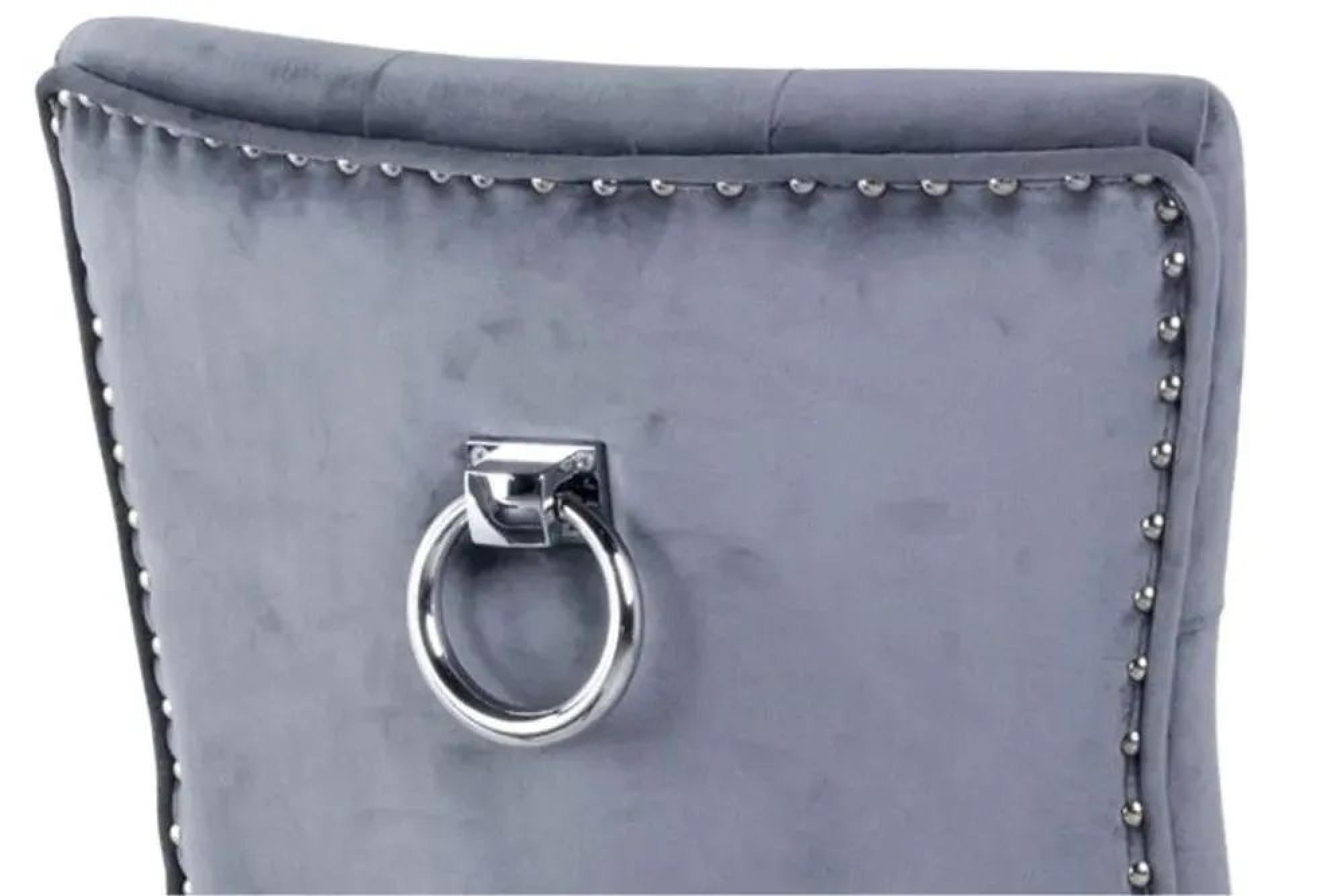 Turin Dining Set - 8 Seater - 140cm - Square - Grey Marble - Knocker Back Dining Chairs - Grey Velvet Fabric - Black Wooden Legs