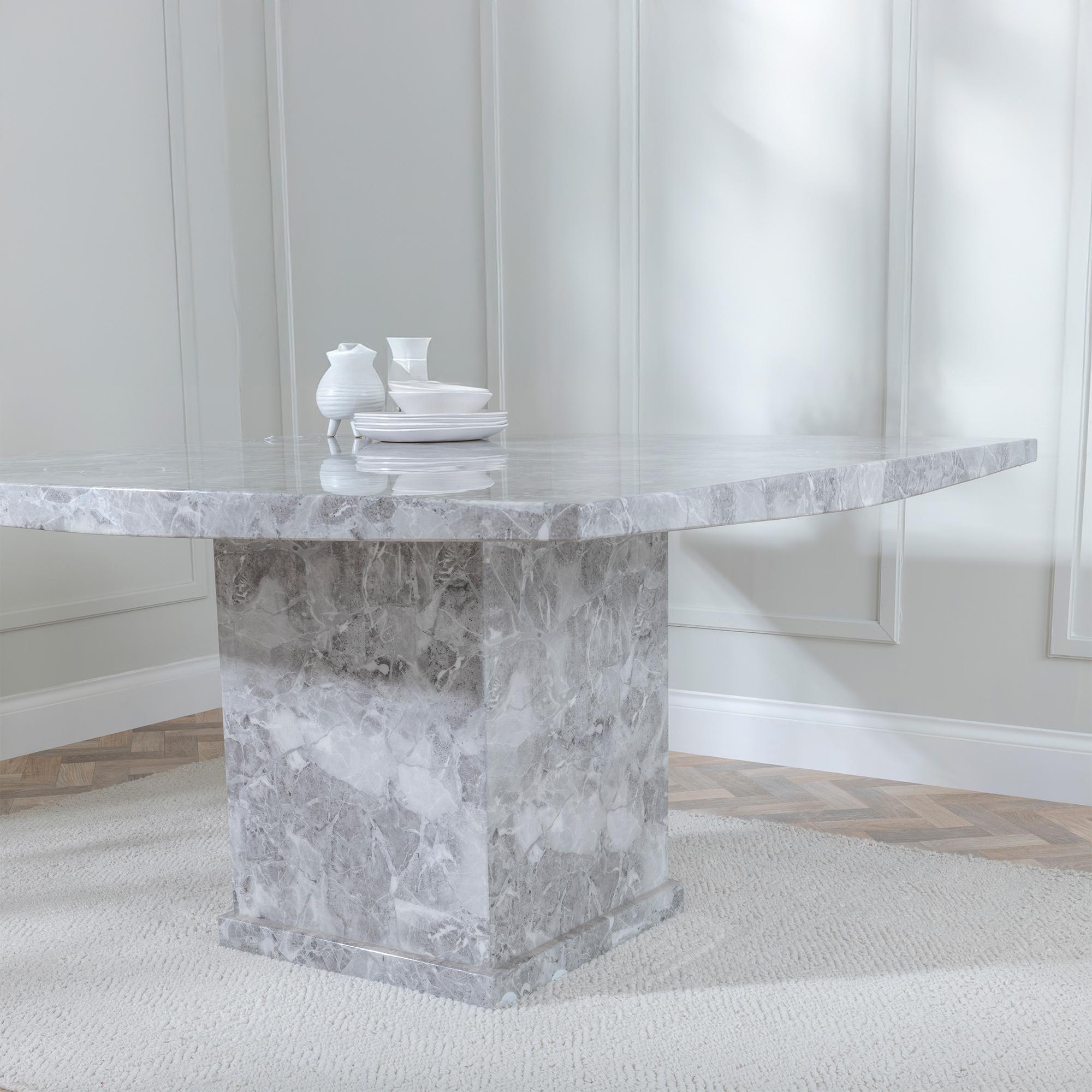 Turin Dining Set - 8 Seater - 140cm - Square - Grey Marble - Mimi Dining Chairs - Grey Leather